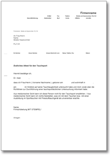 Unbedenklichkeitsbescheinigung Tauchsport Word