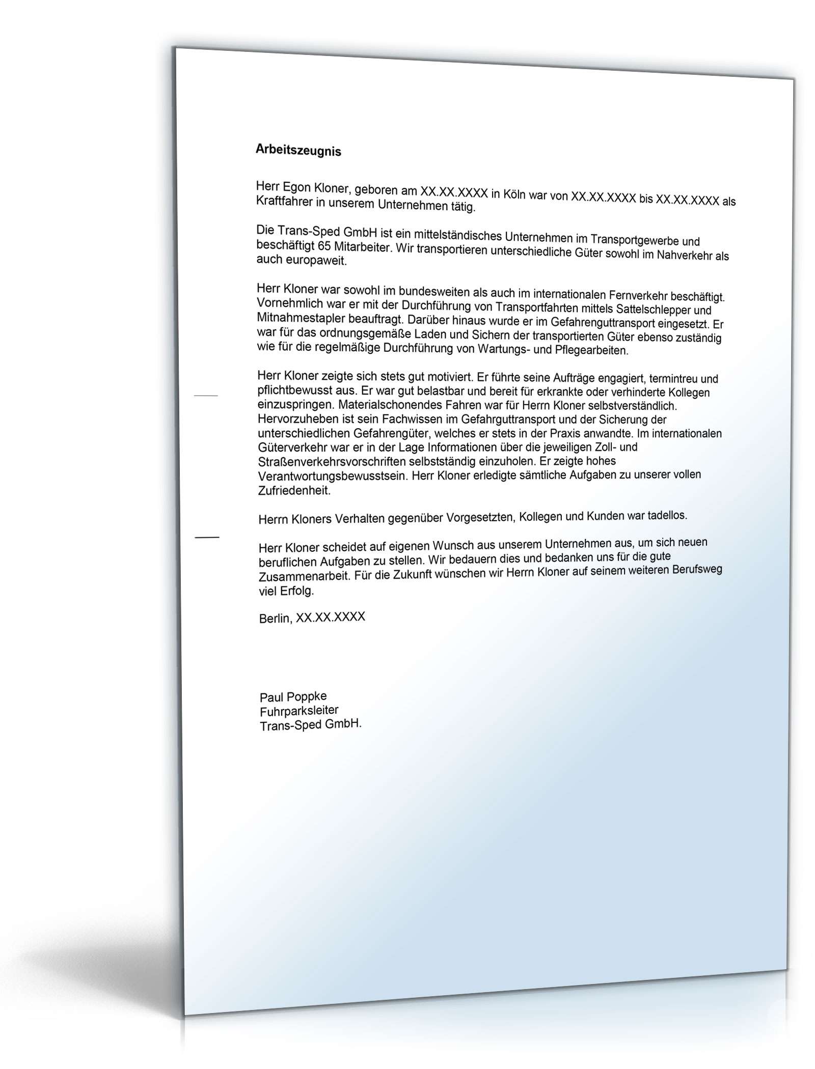 Arbeitszeugnis Berufskraftfahrer Excel. Seite: 4