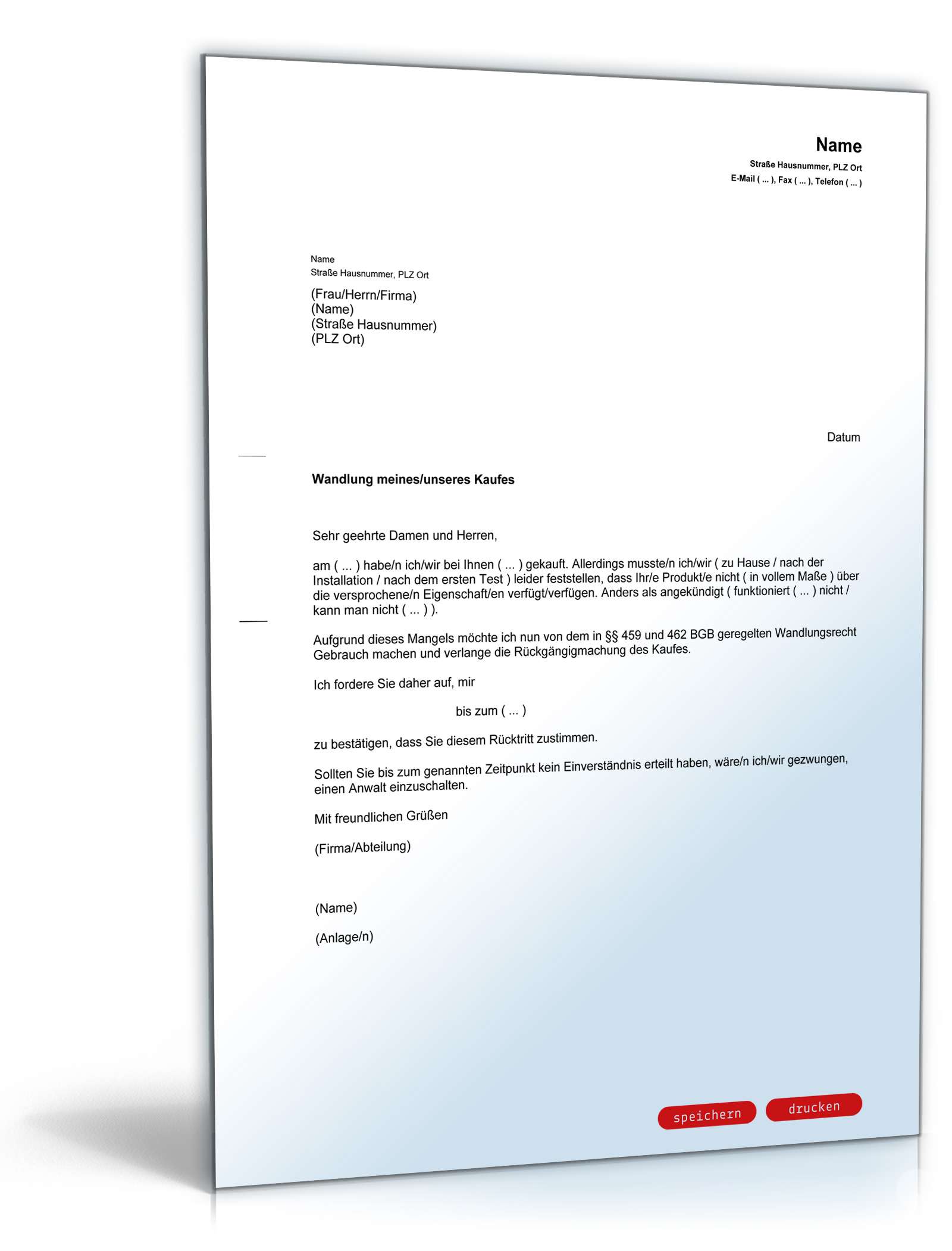 Rücktritt von einem Kaufvertrag wegen Falschauskunft PDF