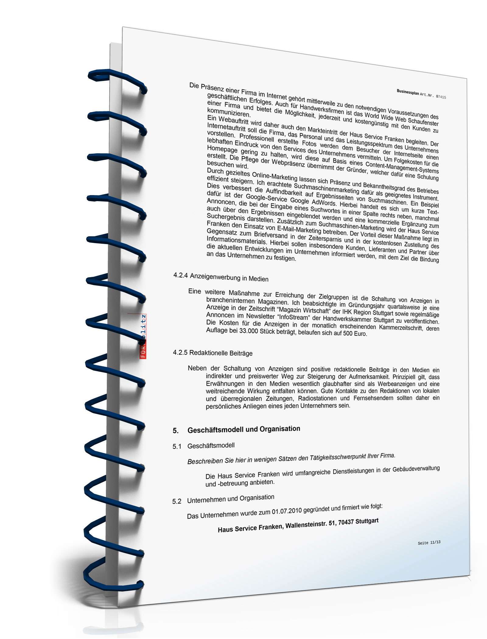 Businessplan Hausmeisterservice Excel. Seite: 15