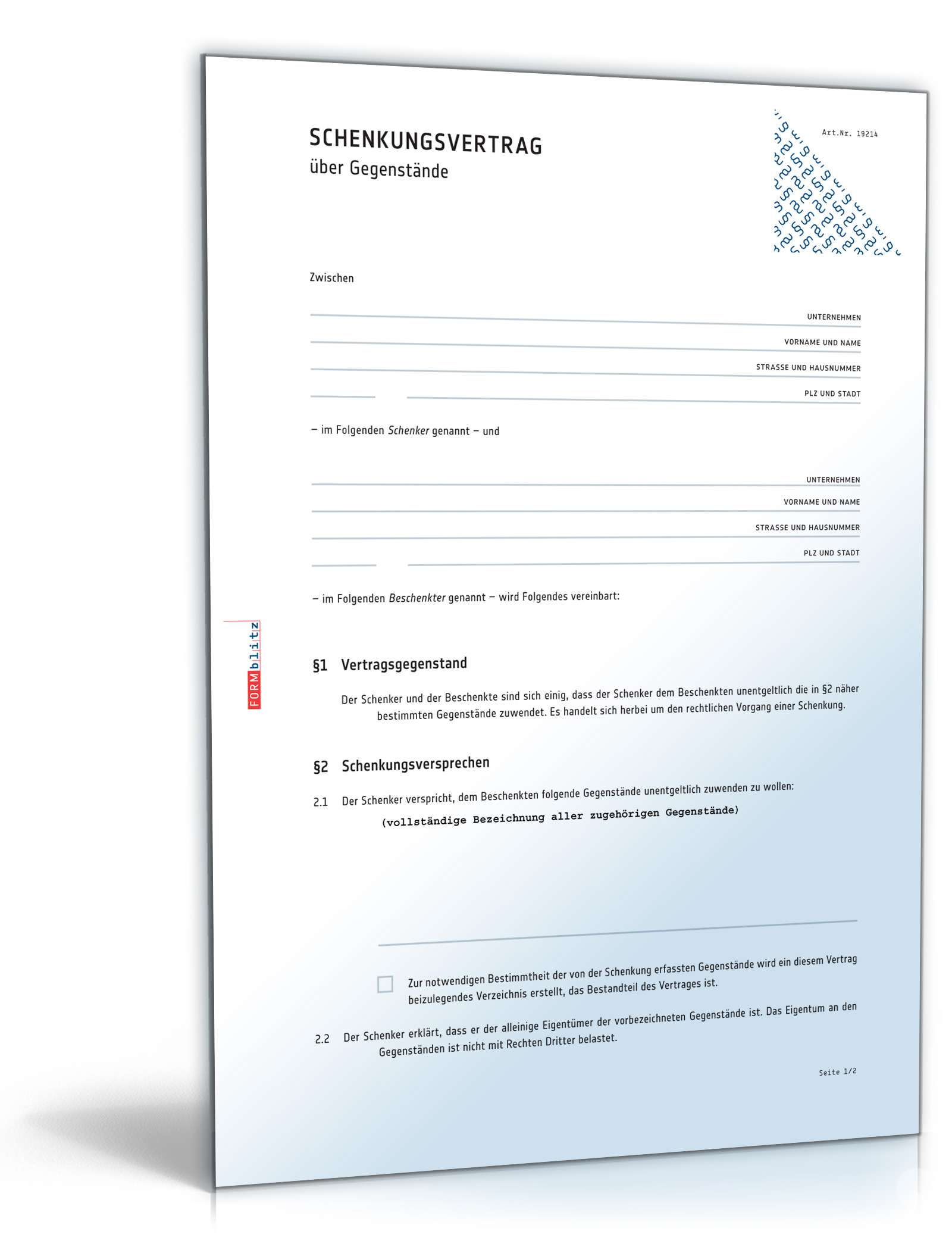 Schenkungsvertrag Gegenstand PDF