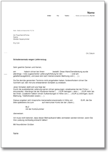 Schadensersatzforderung wegen Nichteinhaltung eines Liefertermins Word