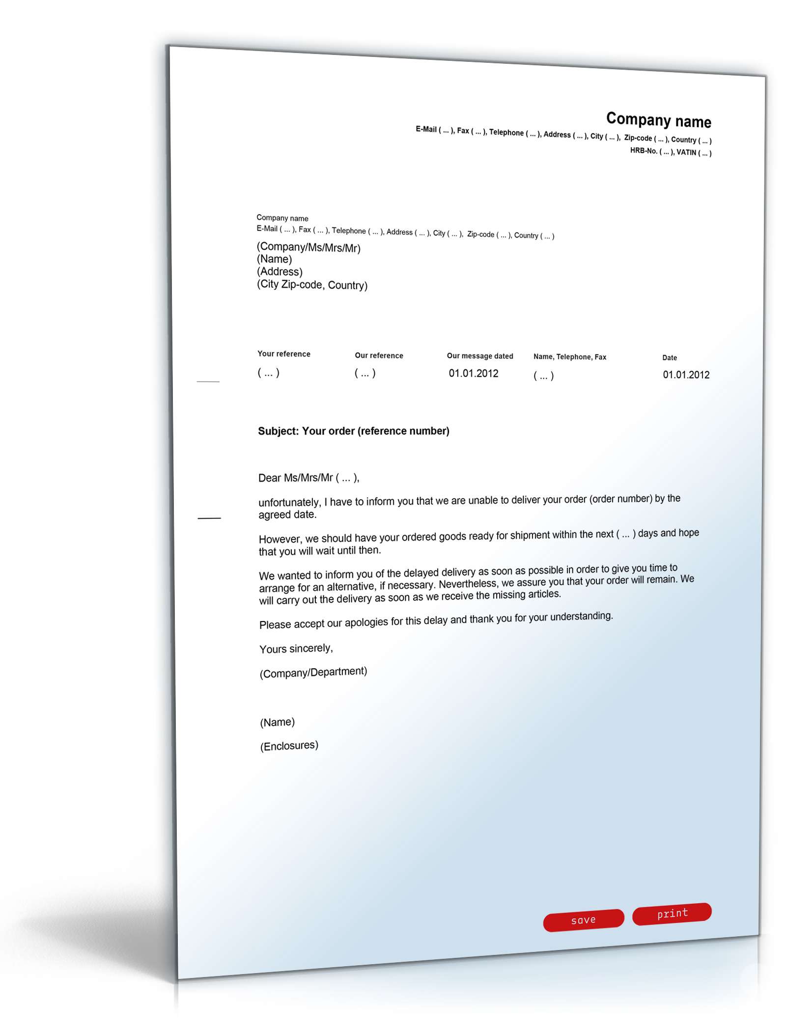 Entschuldigung wegen verspäteter Lieferung Englisch/Deutsch  PDF