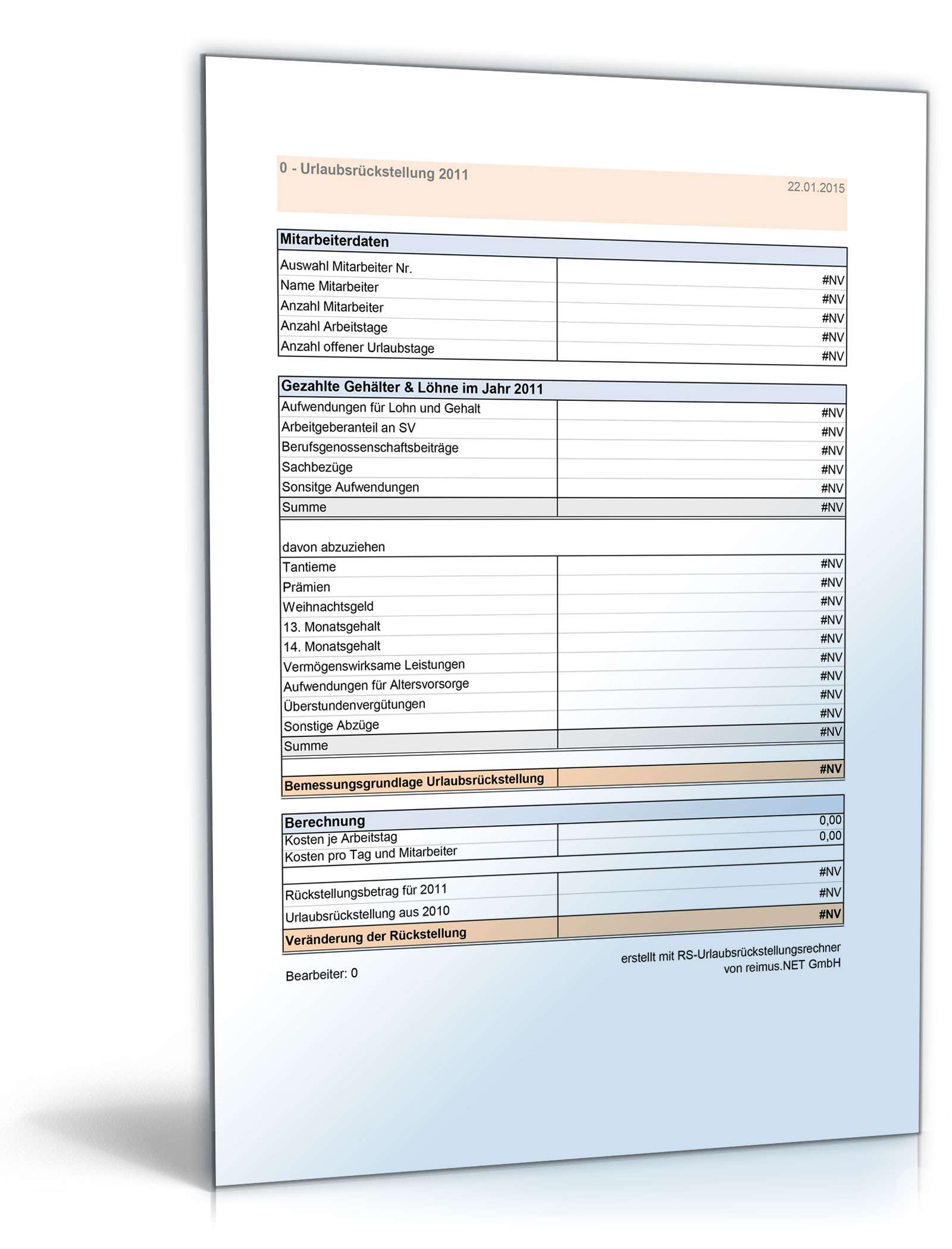 Rückstellungsrechner XL Excel. Seite: 7