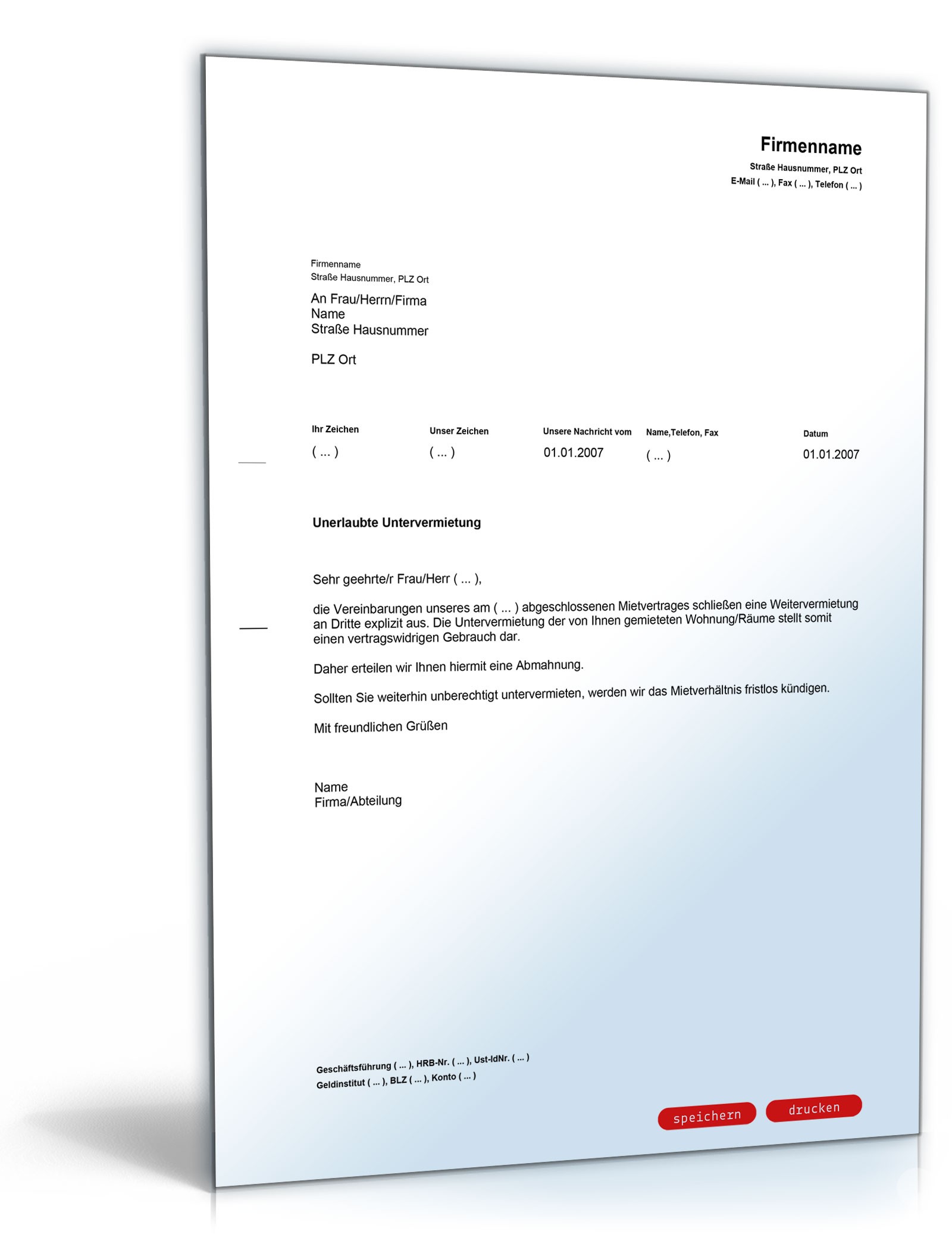 Abmahnung wegen unerlaubter Untervermietung PDF