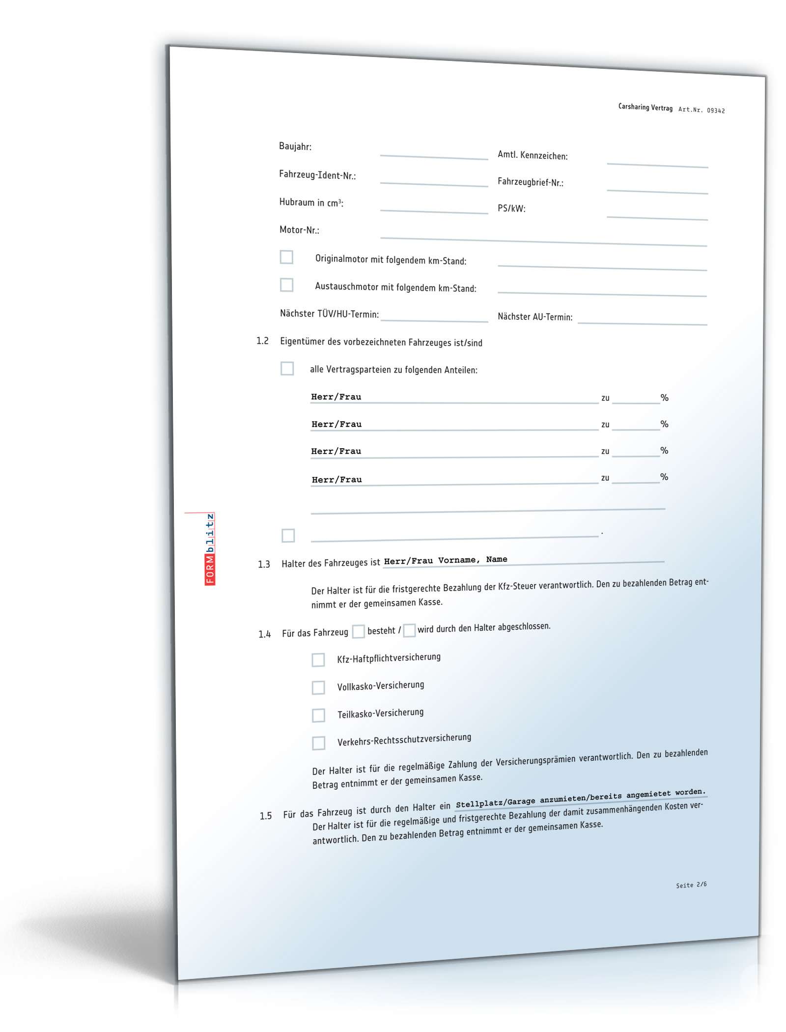 Carsharing Vertrag PDF. Seite: 2