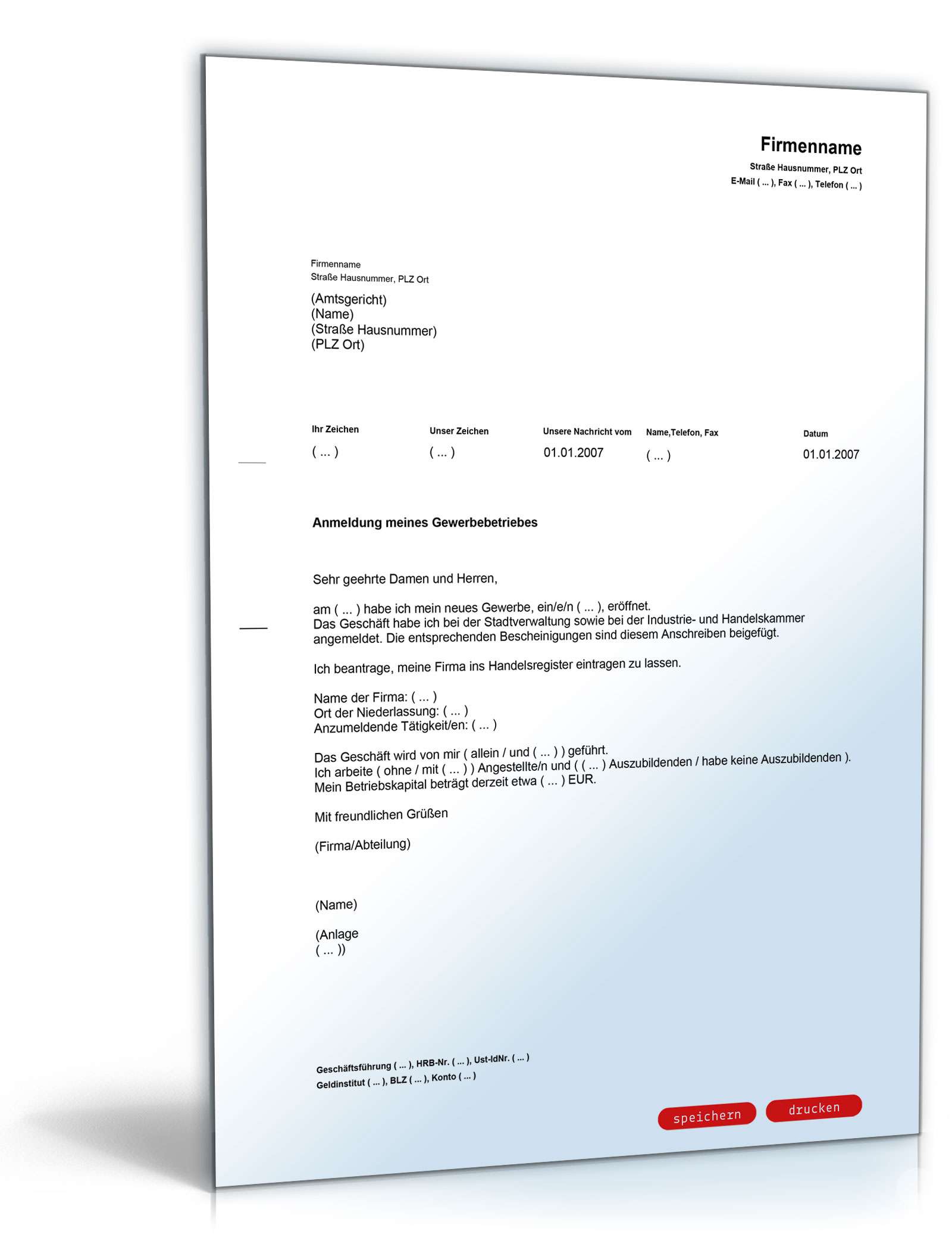 Anmeldung eines Gewerbebetriebs PDF