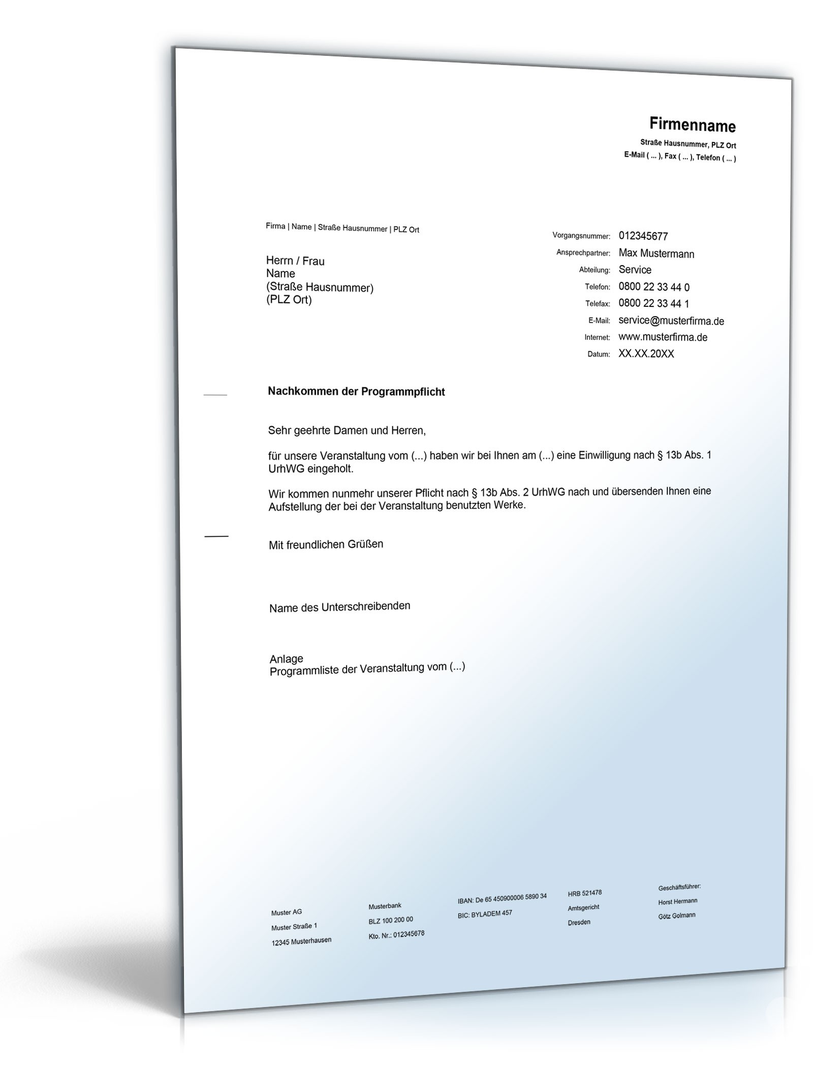 Nachkommen der Programmpflicht gegenüber GEMA  Word