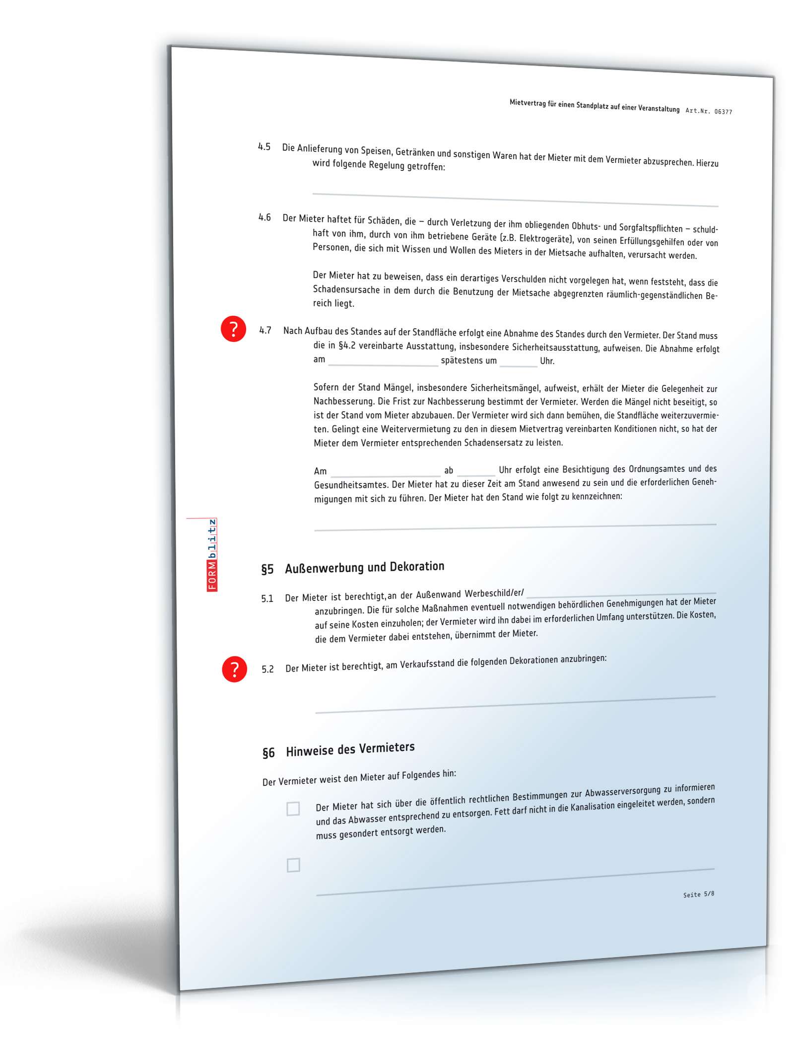 Mietvertrag Standplatz auf einer Veranstaltung PDF. Seite: 5
