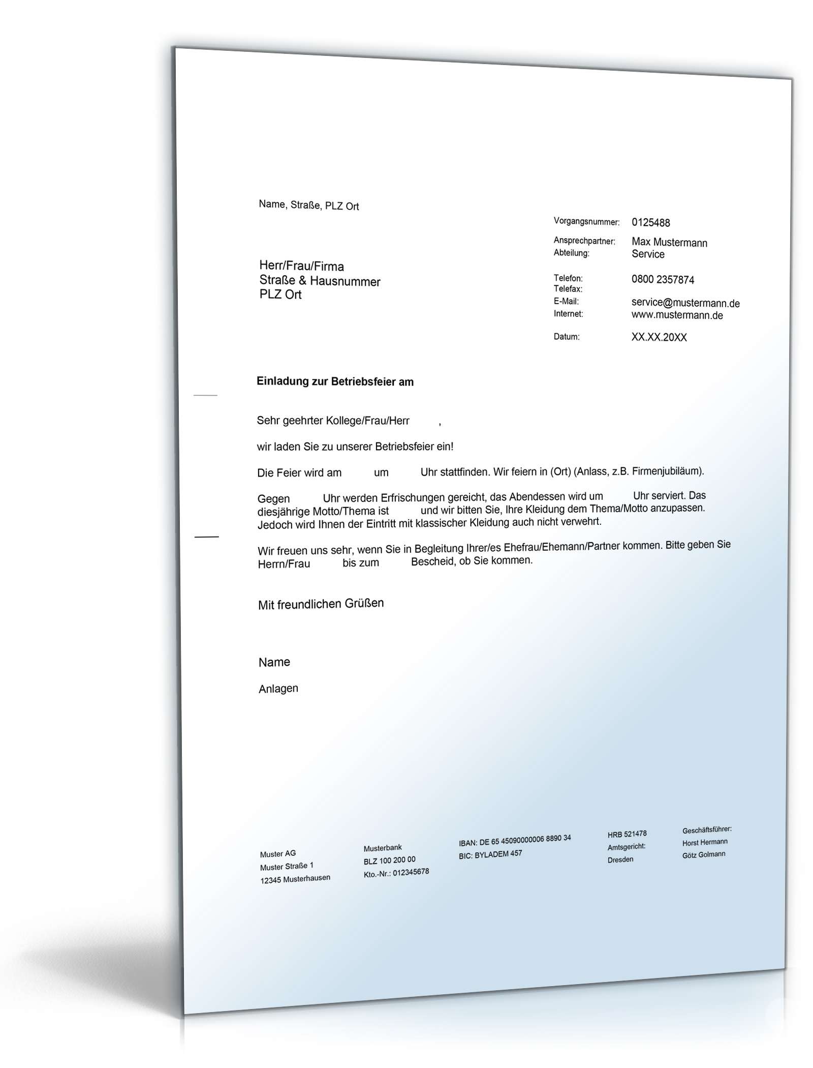 Einladung Betriebsfeier Word