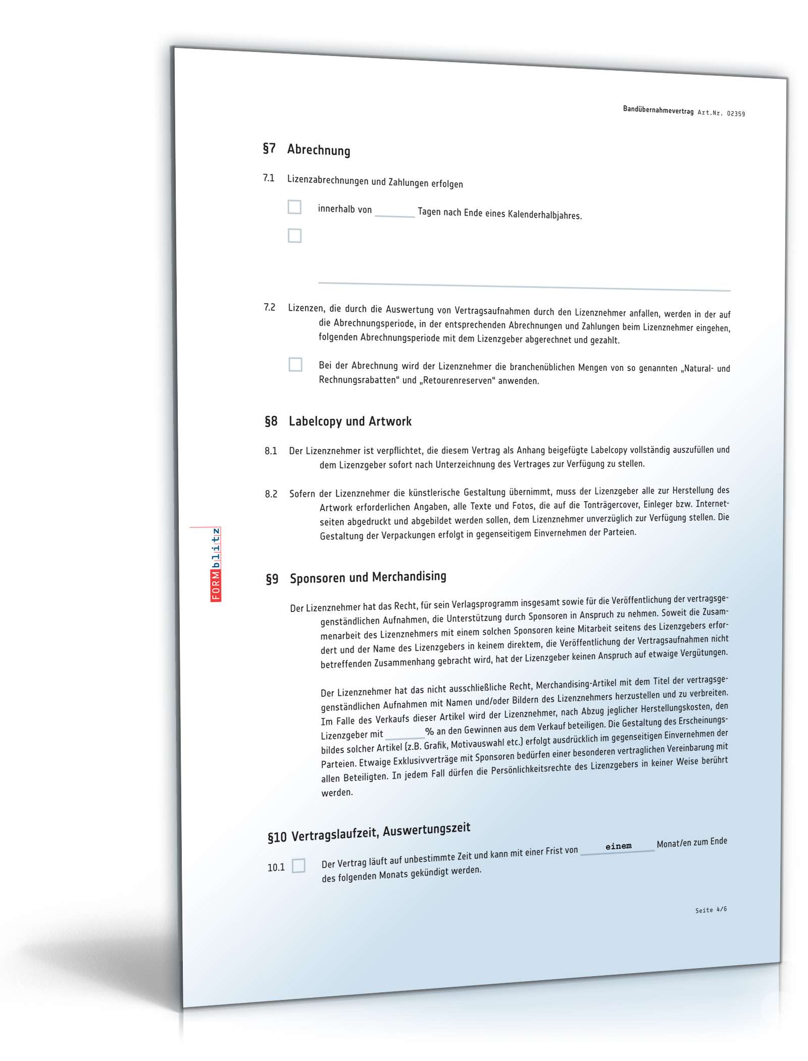 Bandübernahmevertrag mit Labelcopy PDF. Seite: 4