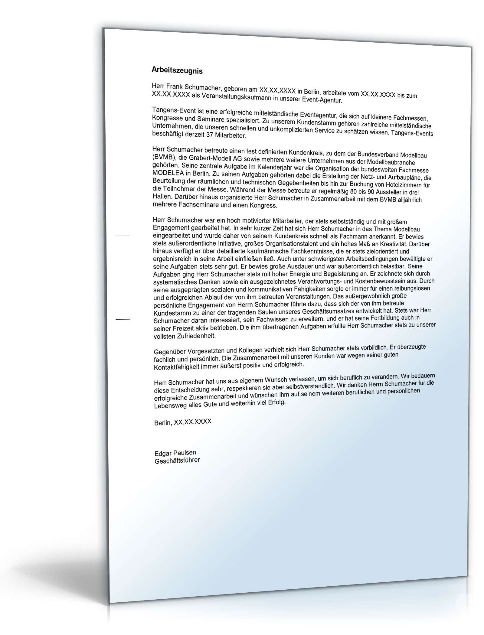 Arbeitszeugnis Eventmanager Excel. Seite: 2