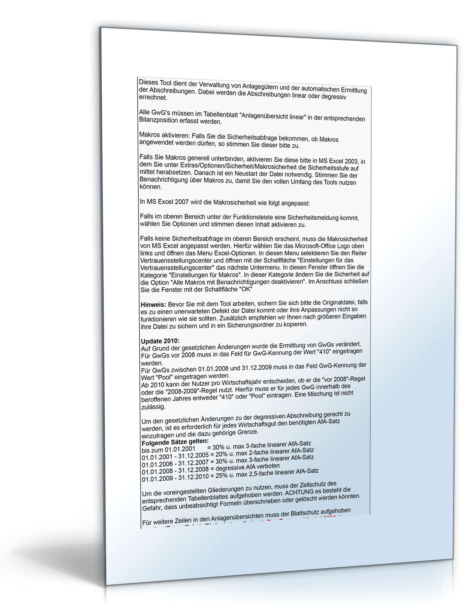 Anlagenverwaltung Excel. Seite: 2