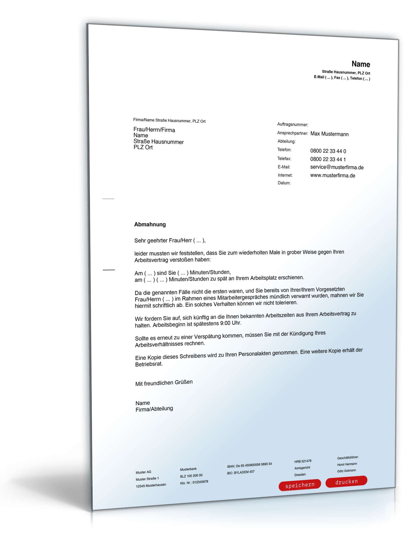 Abmahnung wegen Unpünktlichkeit PDF
