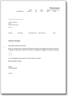 Bitte an Finanzamt Zusendung Unterlagen/Formularen Word