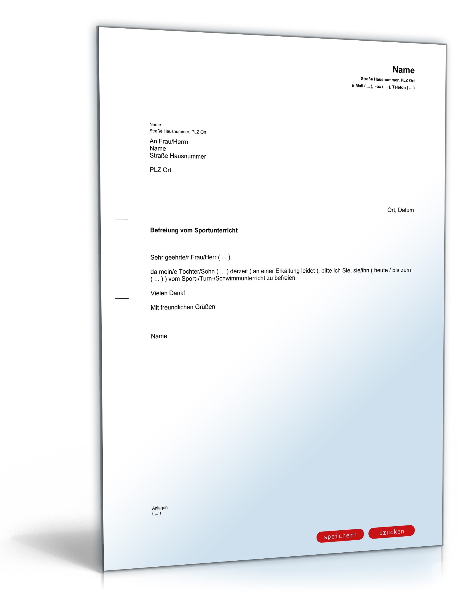 Befreiung Schwimm-/Sportunterricht PDF