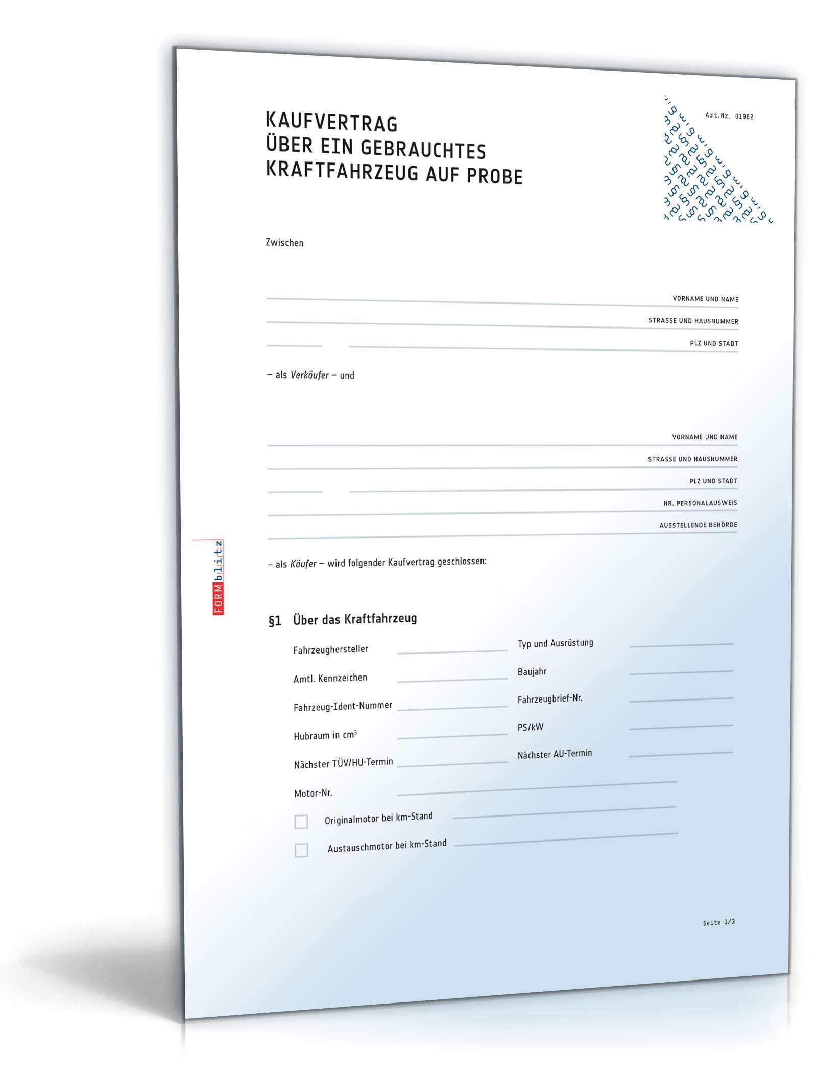 Kaufvertrag gebrauchtes Kfz auf Probe PDF