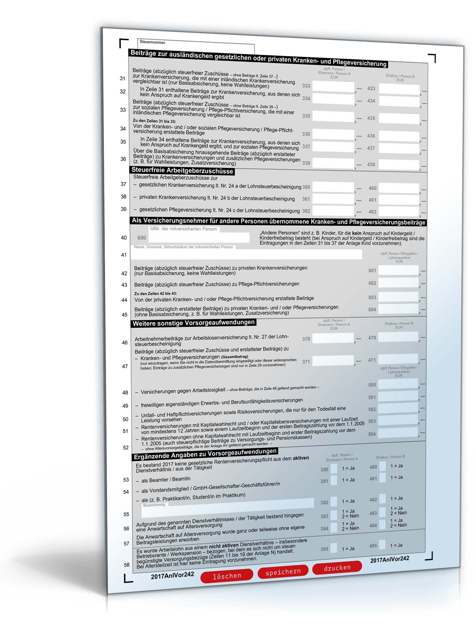 Anlage Vorsorgeaufwand 2017 PDF. Seite: 2