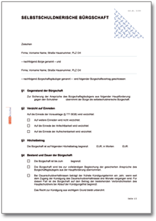 Selbstschuldnerische Bürgschaft Word