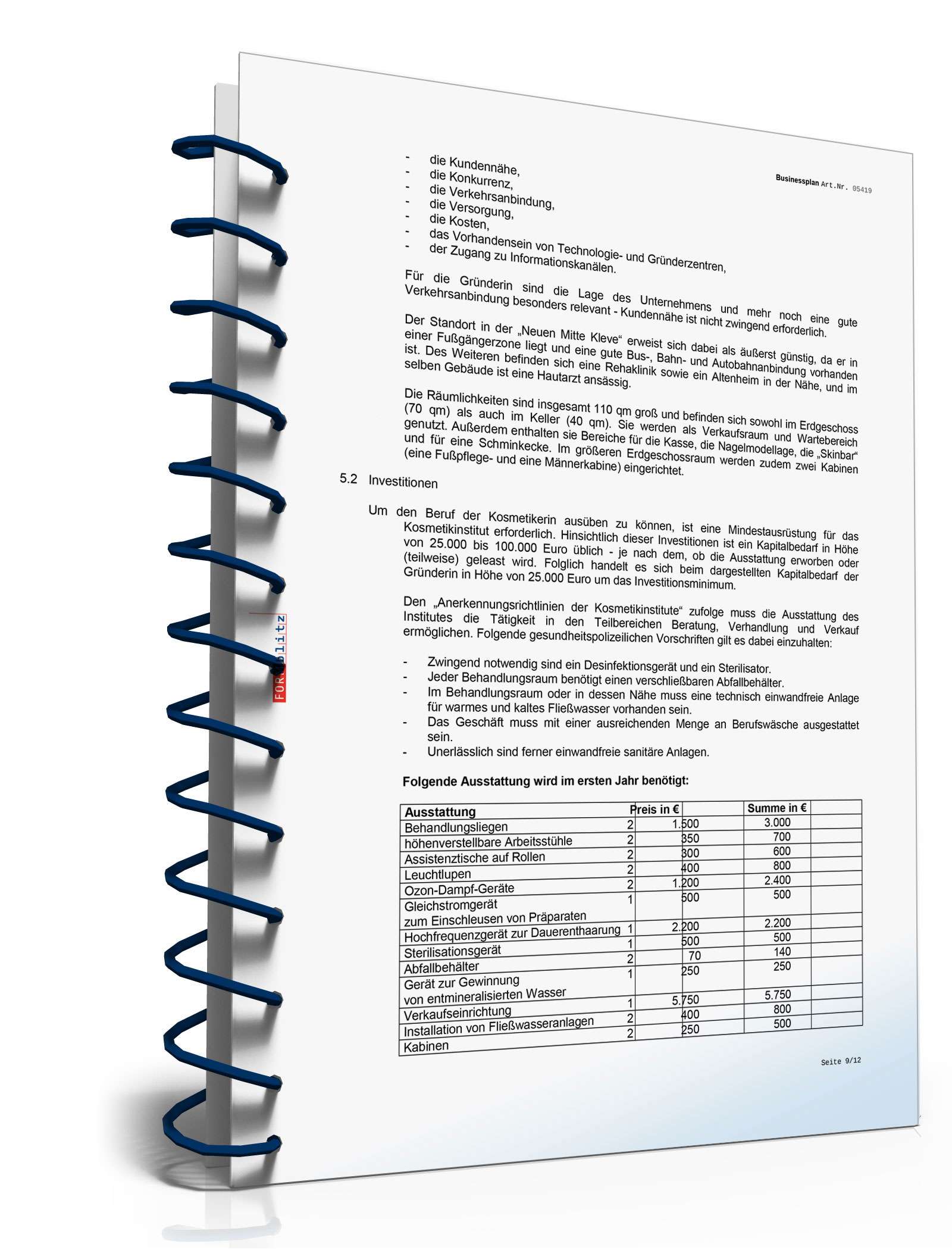 Businessplan Kosmetikstudio Excel. Seite: 13