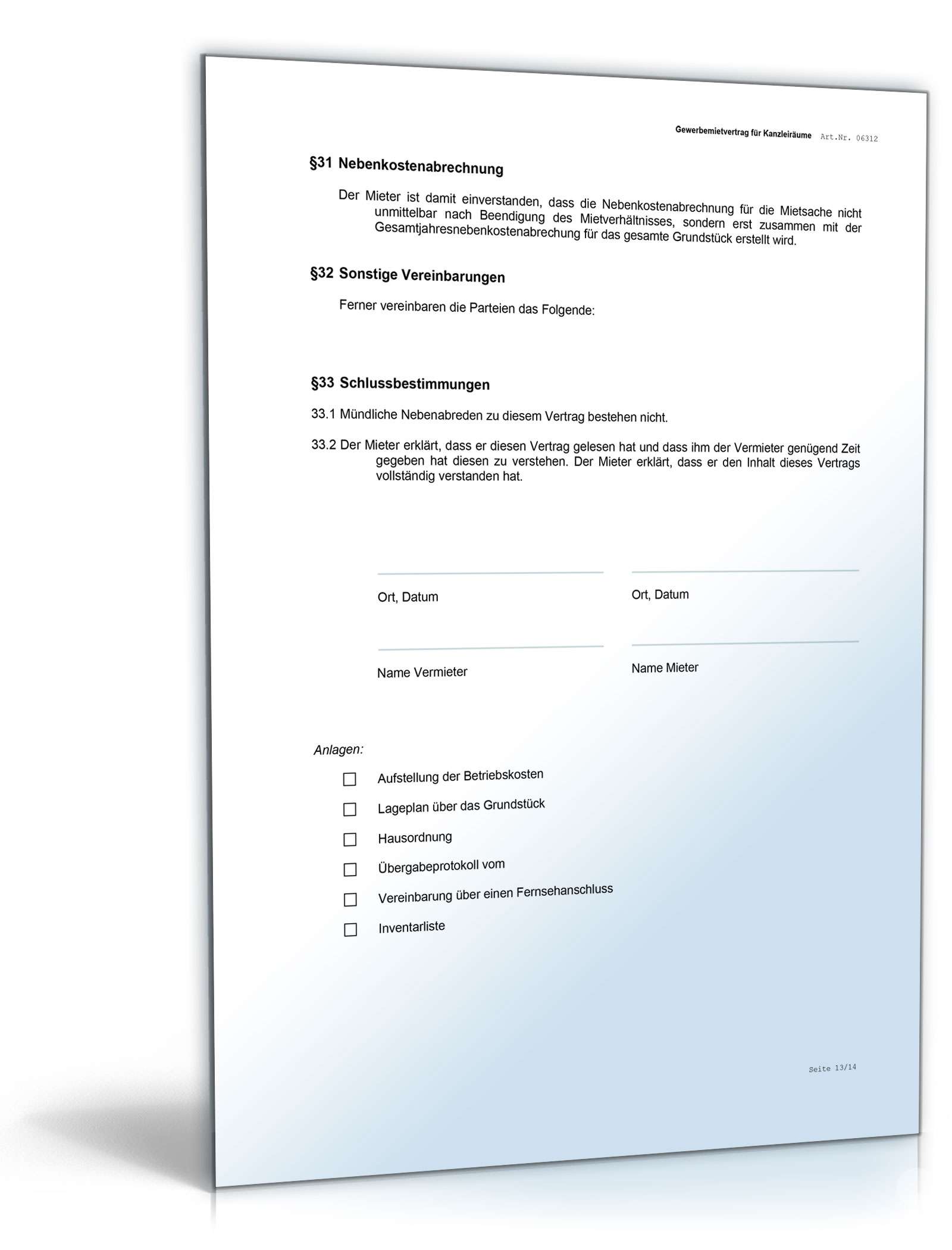 Gewerbemietvertrag Kanzleiräume Word. Seite: 13