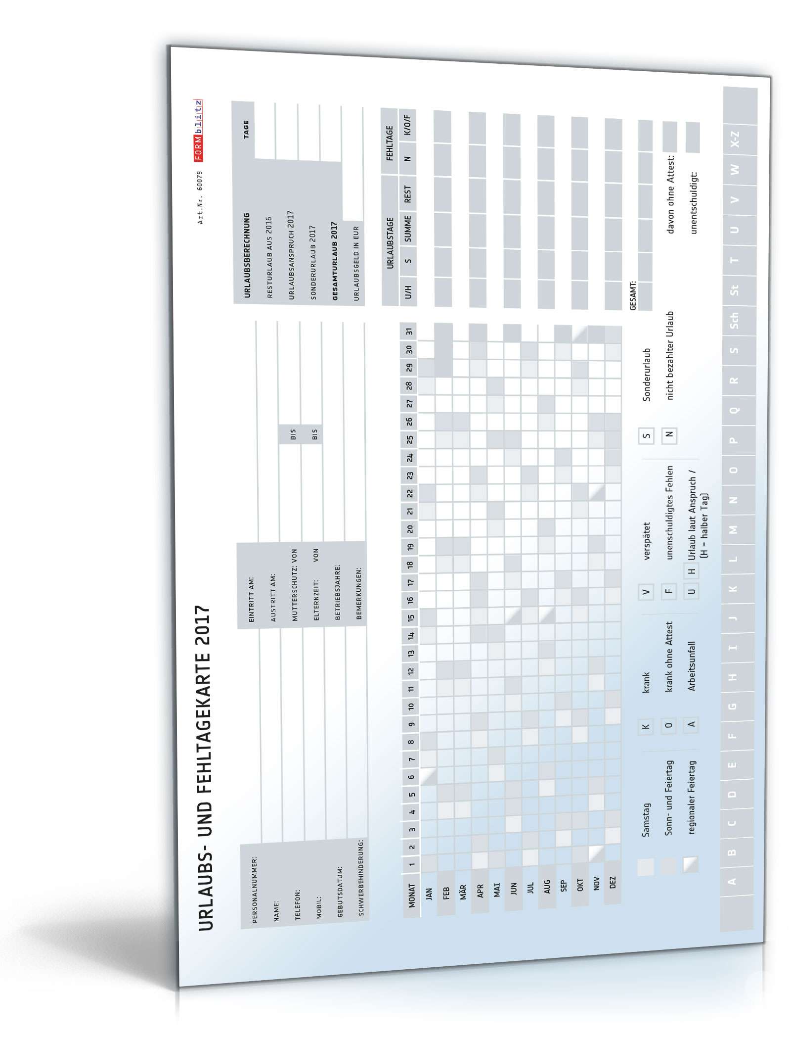 Urlaubs- und Fehltagekarte 2017 PDF