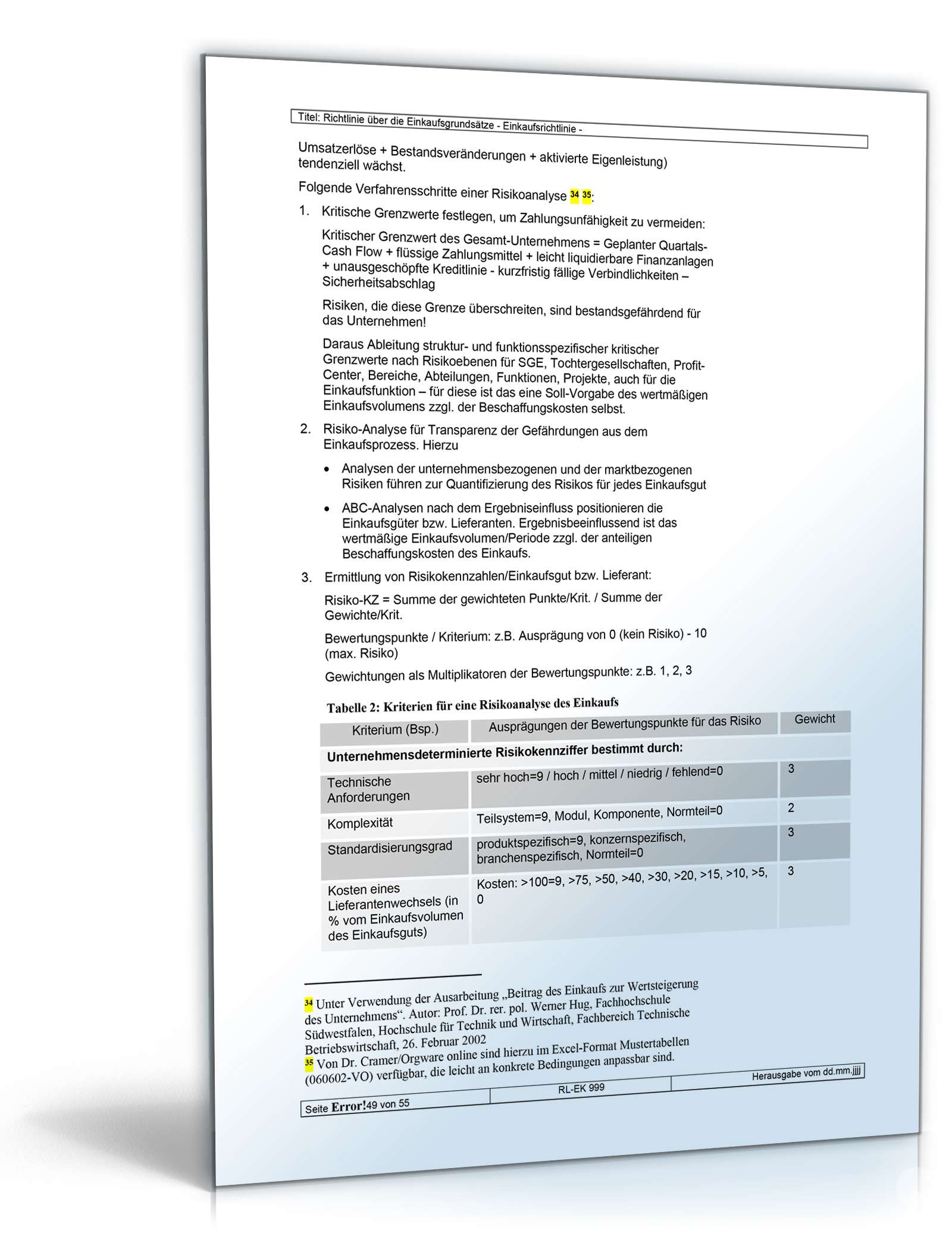 Richtlinien über die Einkaufsgrundsätze Word. Seite: 49