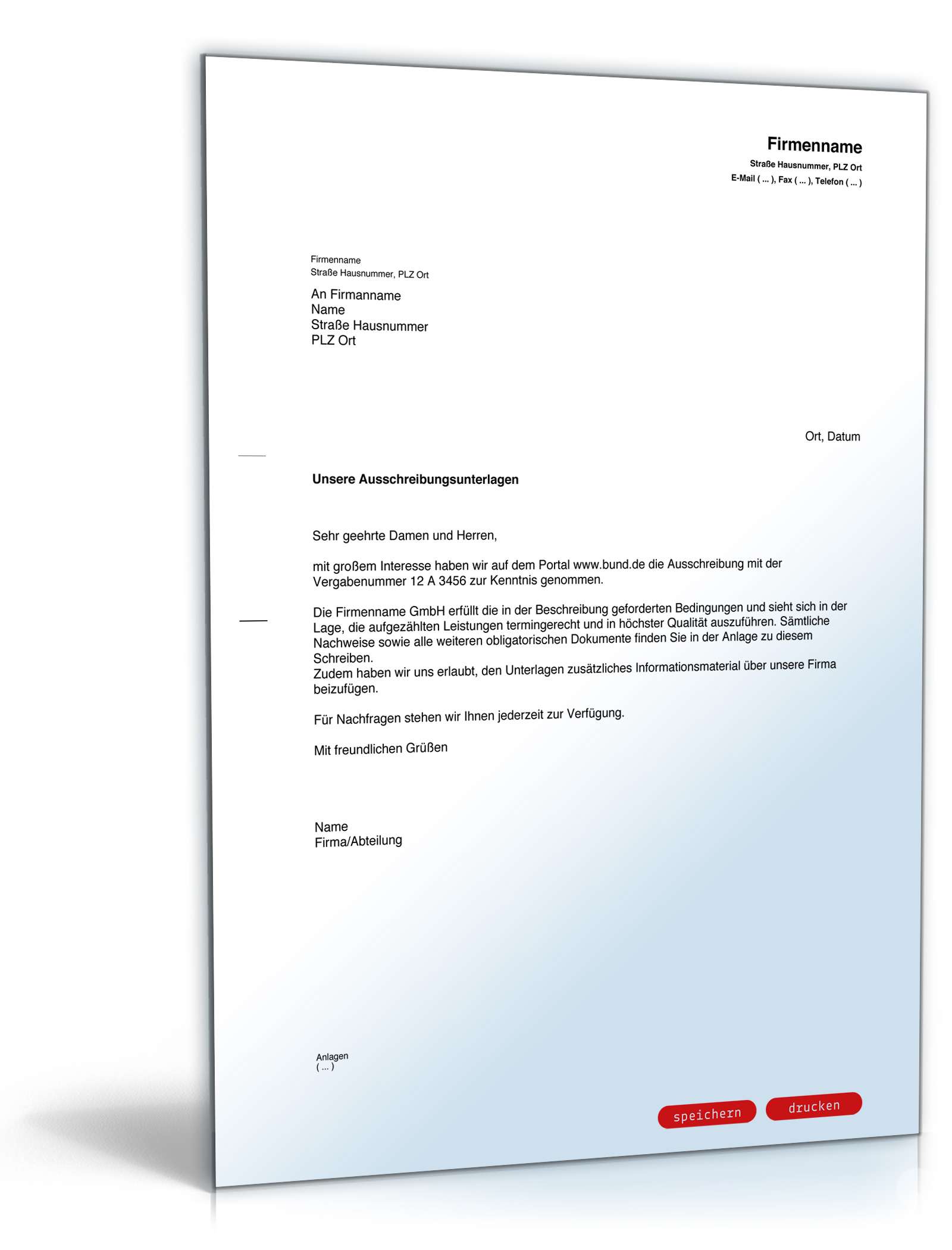 Begleitschreiben Versand Ausschreibungsunterlagen PDF