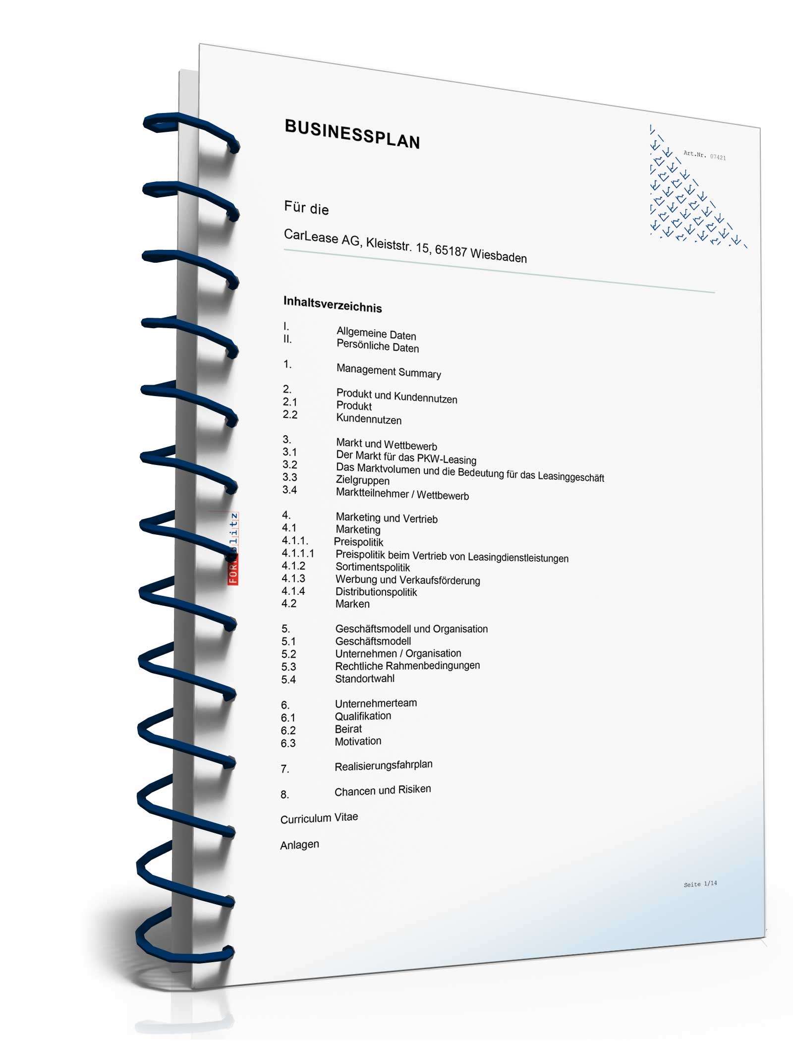 Businessplan für ein Leasingunternehmen Excel. Seite: 4