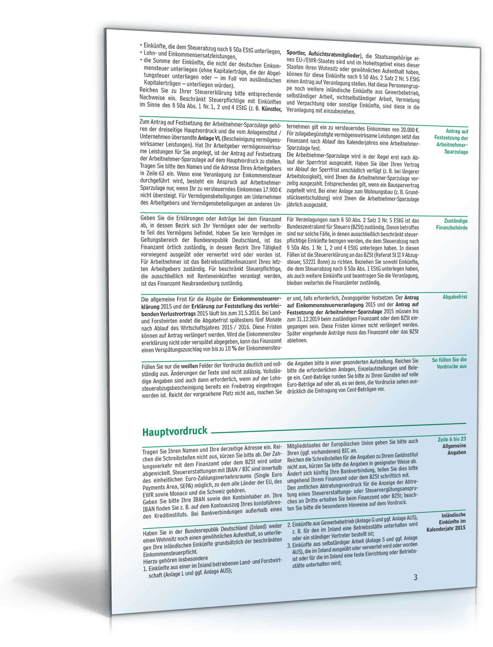Anleitung zur Einkommensteuererklärung ESt1C 2015 PDF. Seite: 3