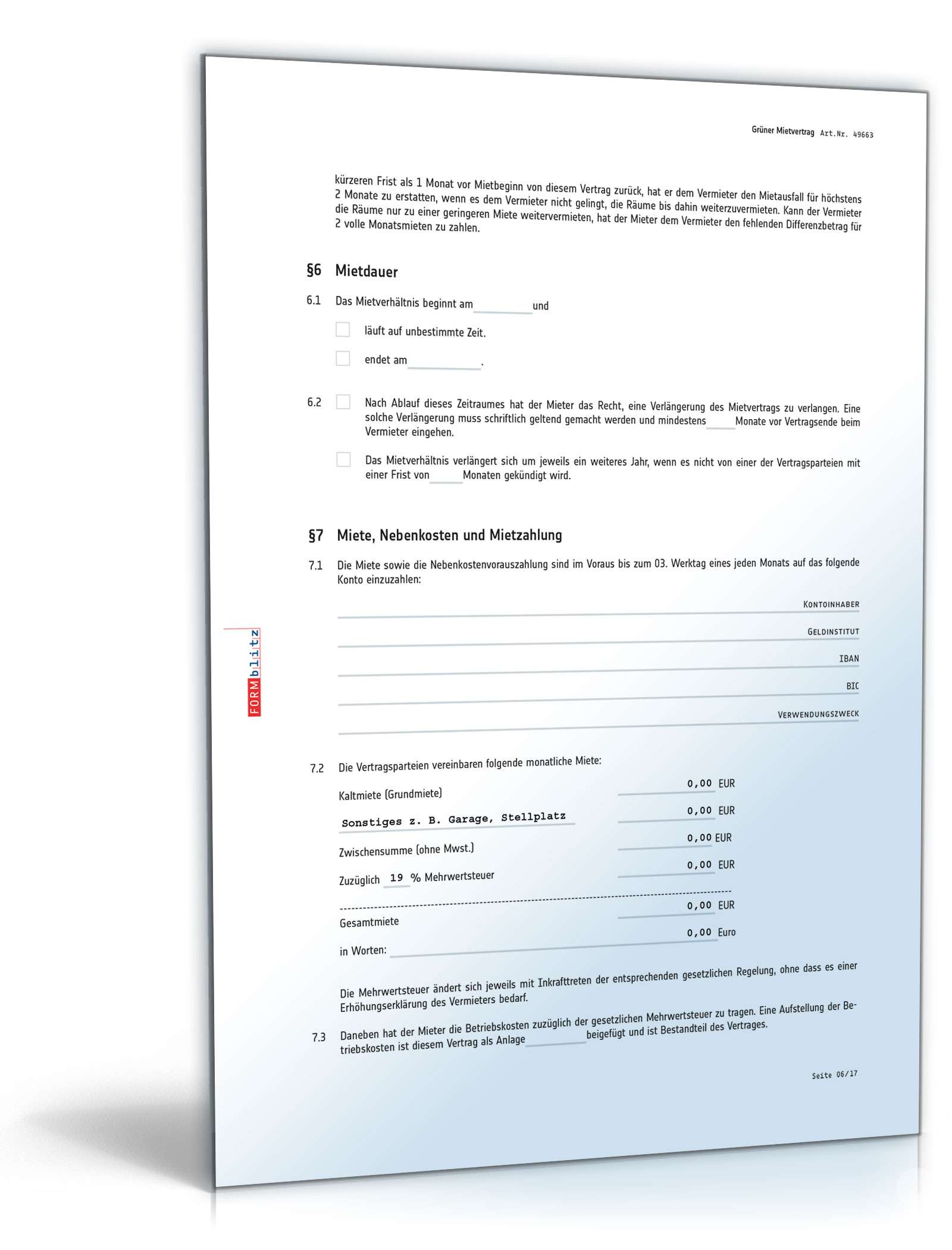 Grüner Mietvertrag für Gewerbe PDF. Seite: 6