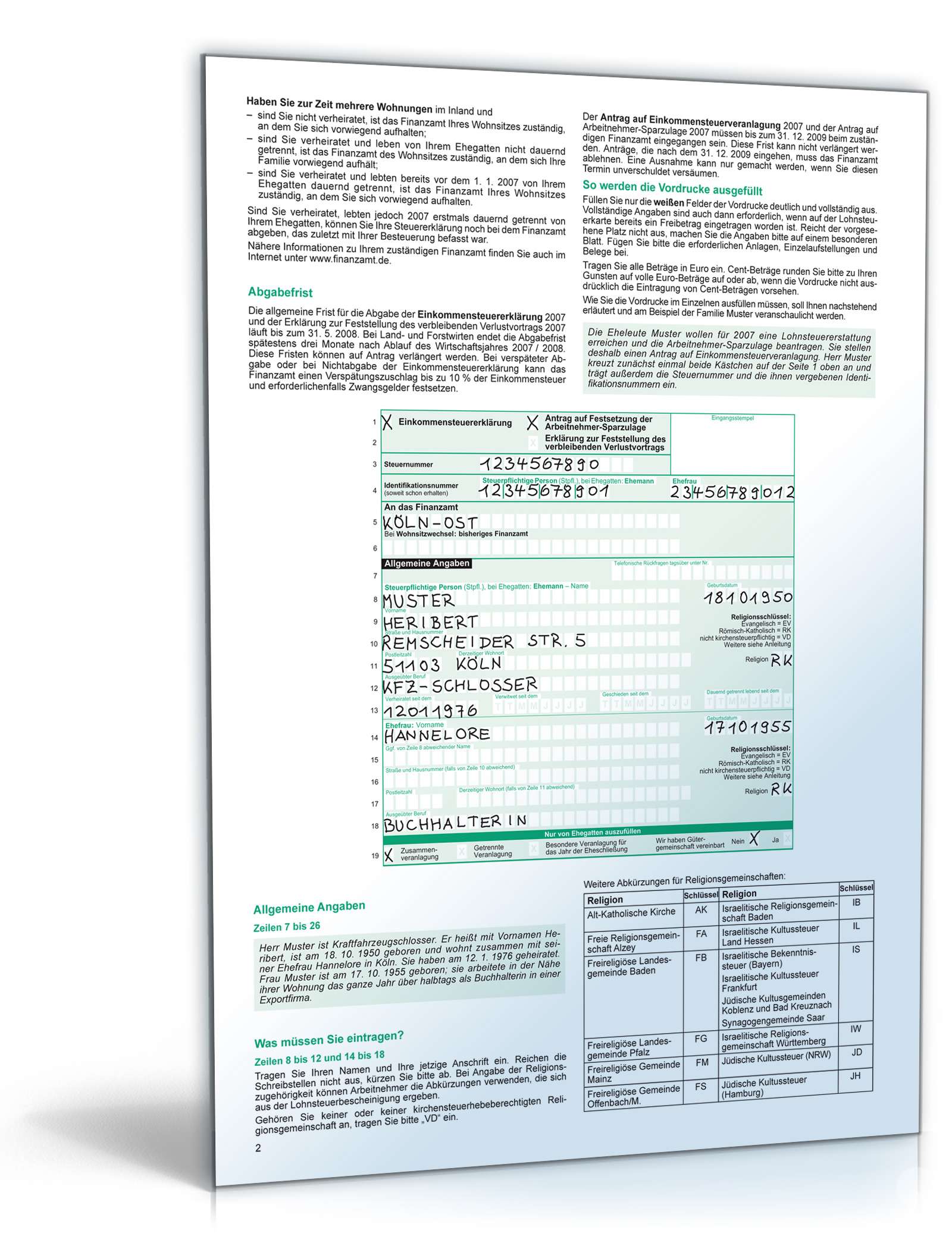 Anleitung zur Einkommensteuererklärung 2007 PDF. Seite: 2