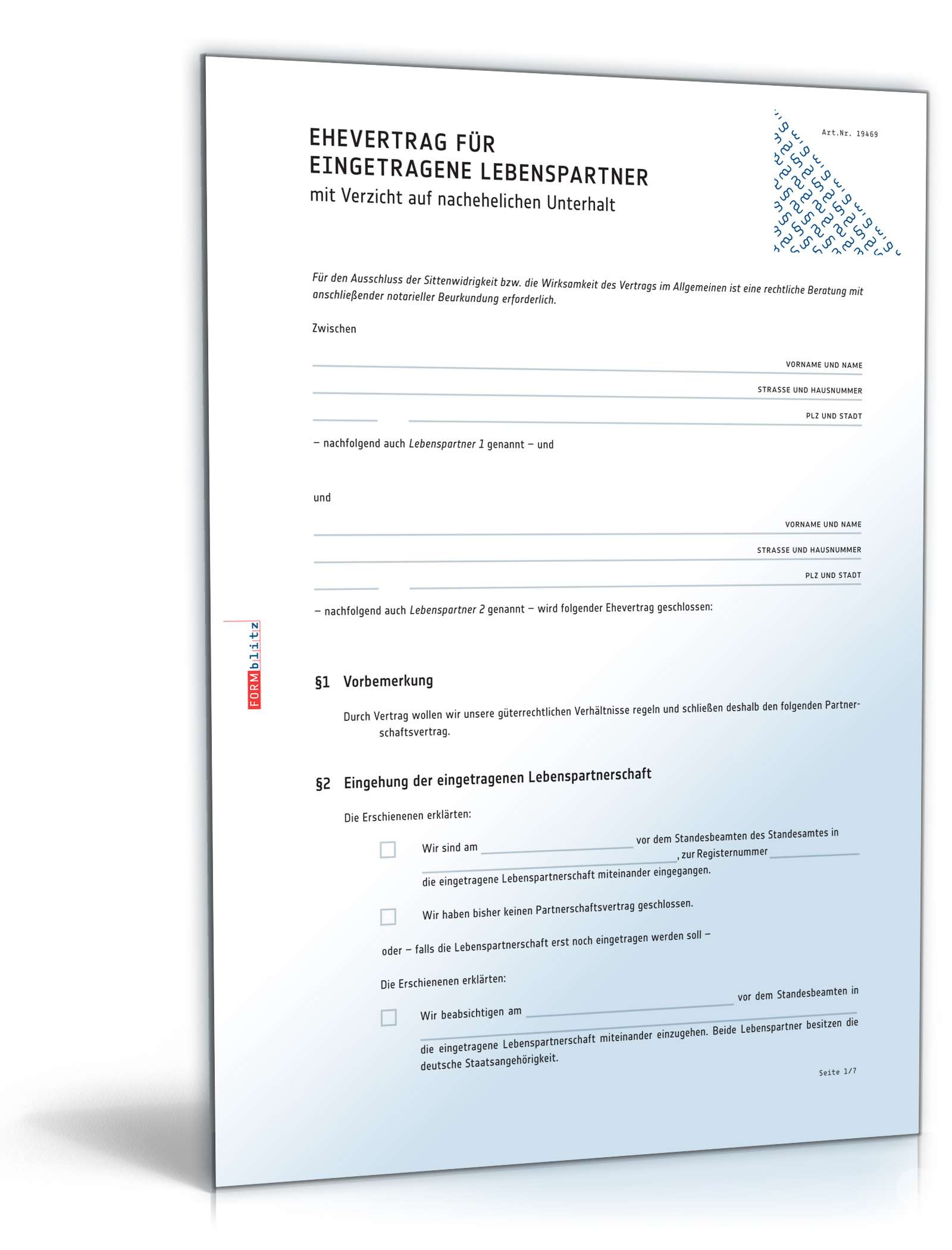 Ehevertrag eingetragene Lebenspartnerschaft PDF
