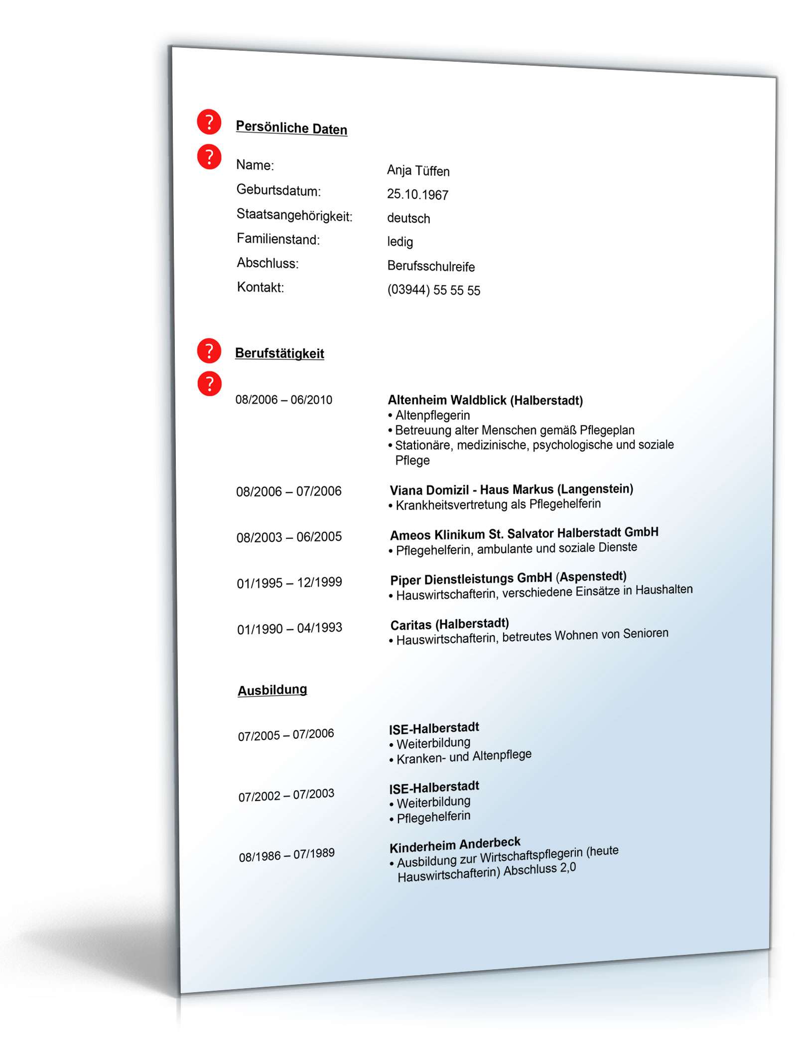 Lebenslauf Pflegehelfer PDF. Seite: 2