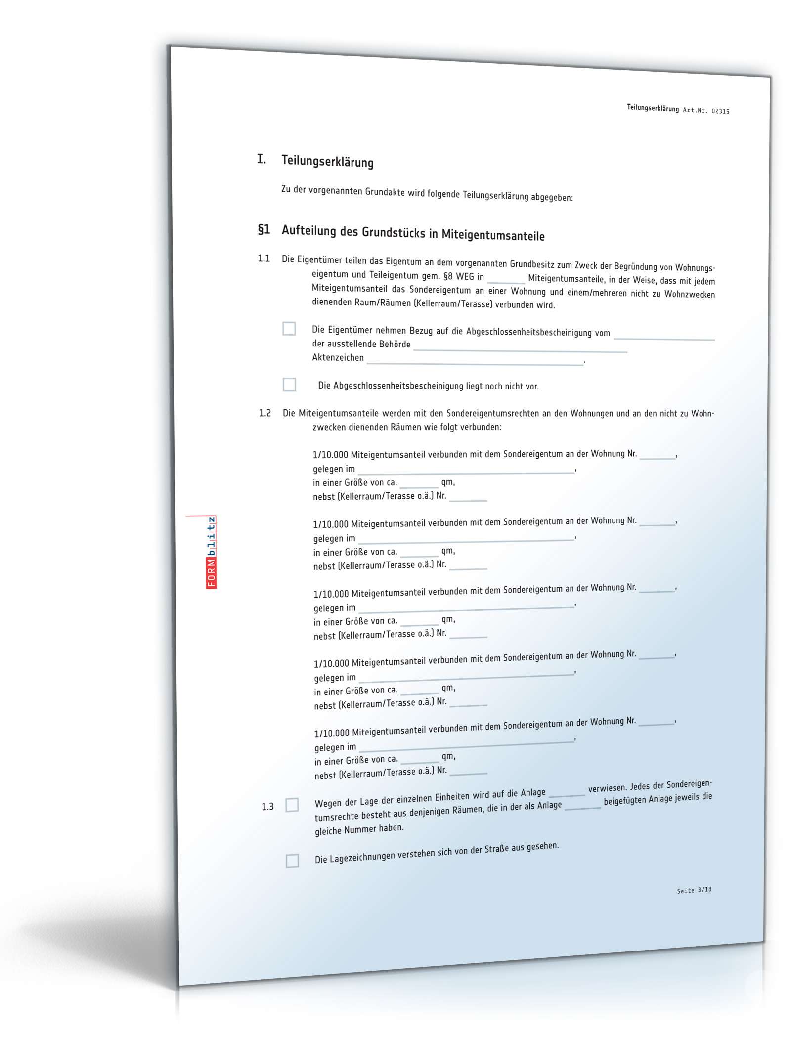 Teilungserklärung Wohnungseigentum PDF. Seite: 3