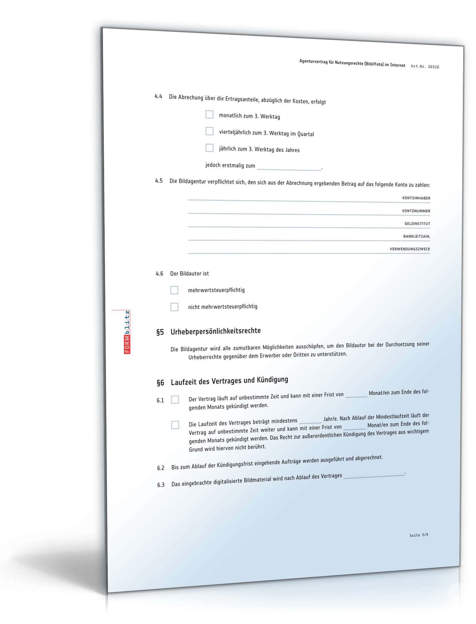 Agenturvertrag Nutzungsrechte Bild im Internet PDF. Seite: 5