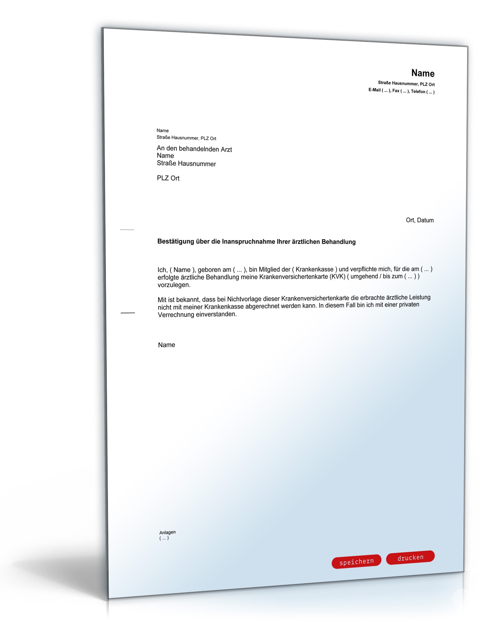 Bestätigung Inanspruchnahme vertragsärztliche Behandlung PDF