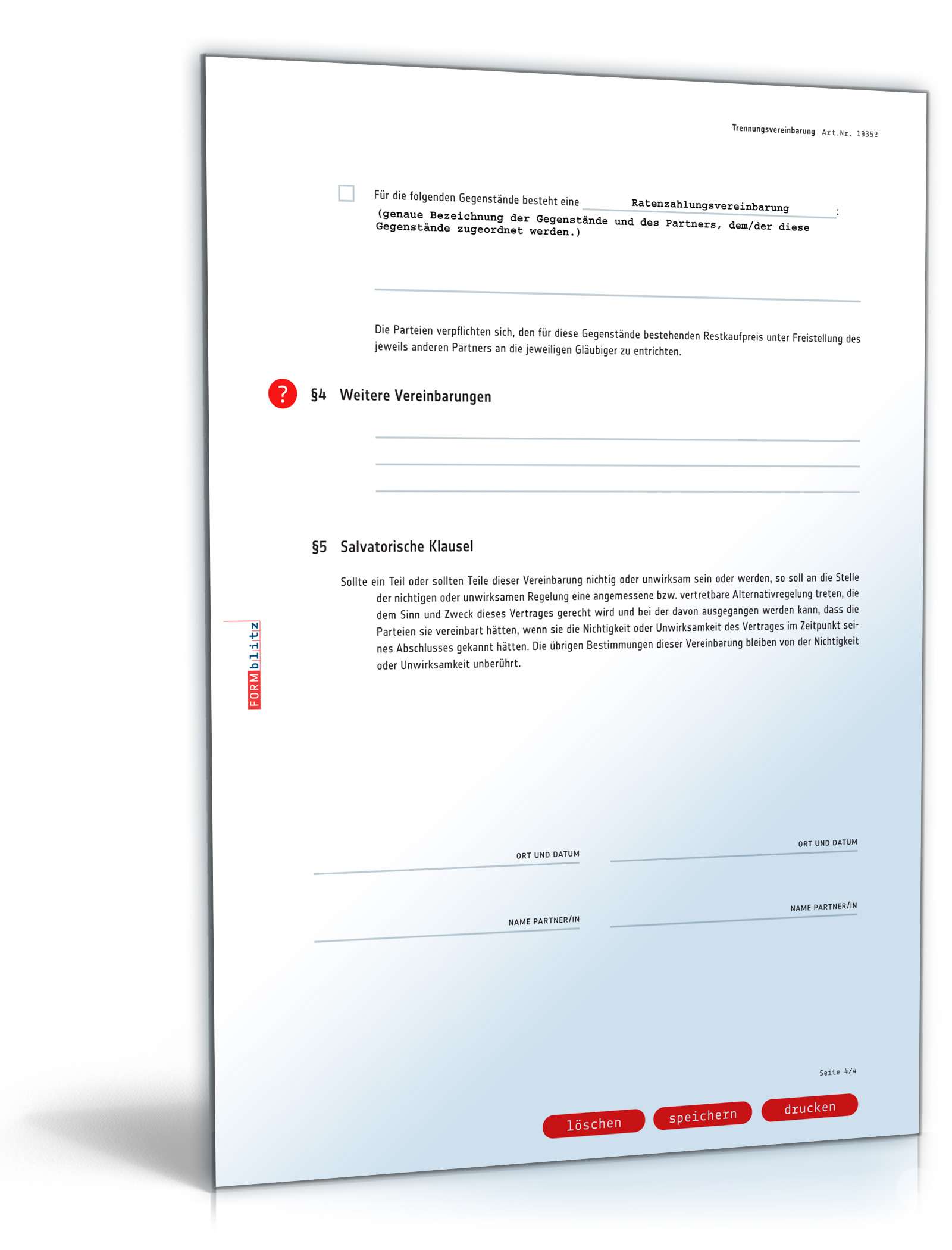 Trennungsvereinbarung ohne Kinder PDF. Seite: 4