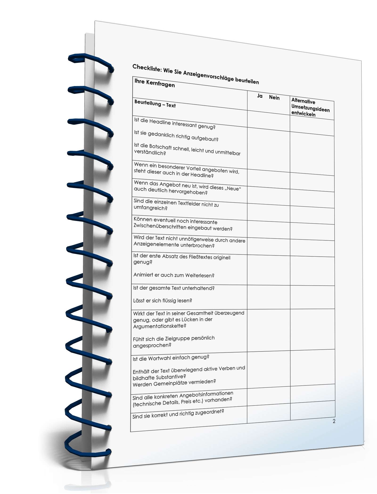 Checkliste Anzeigenvorschläge beurteilen PDF. Seite: 2
