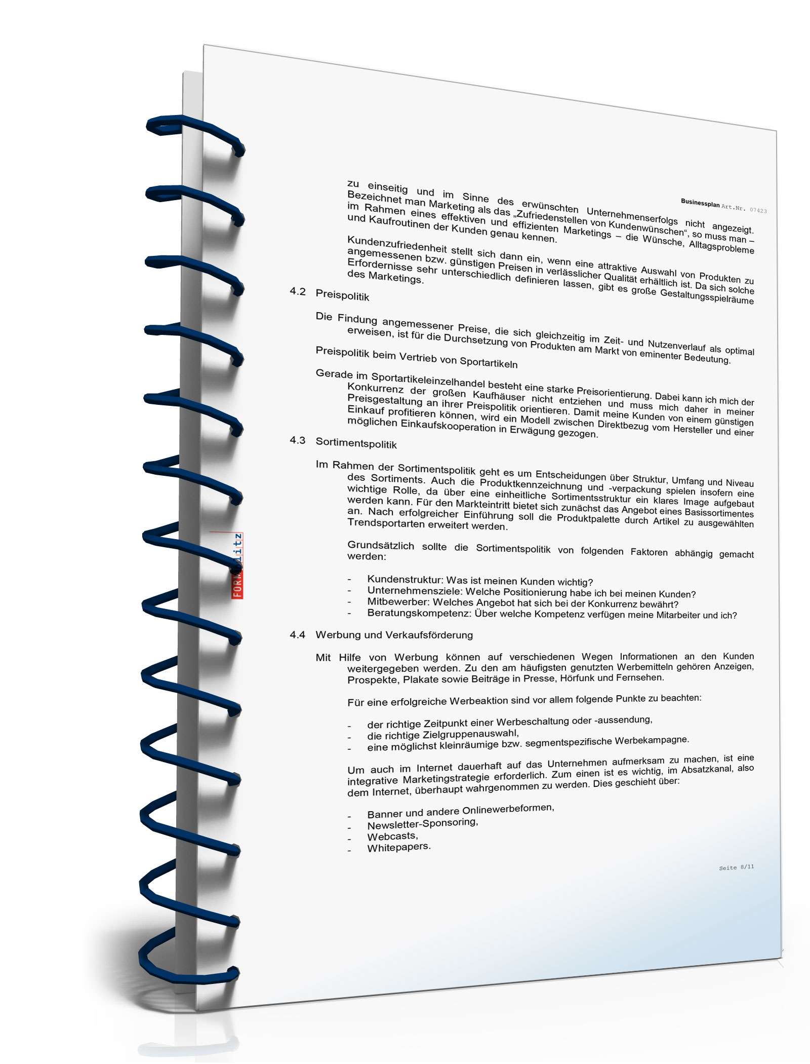 Businessplan Sportartikelladen Excel. Seite: 7