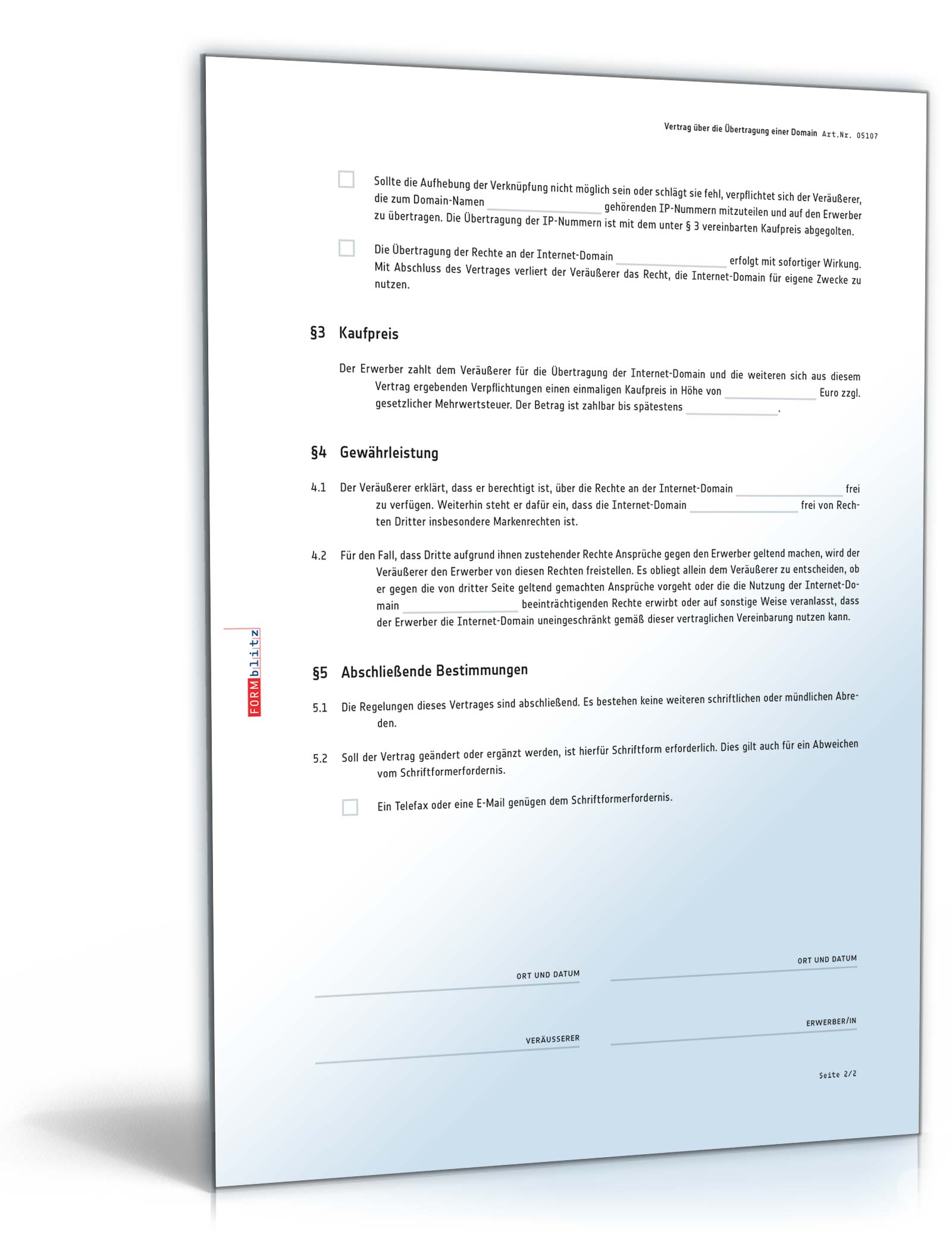 Domain-Übertragungsvertrag PDF. Seite: 2