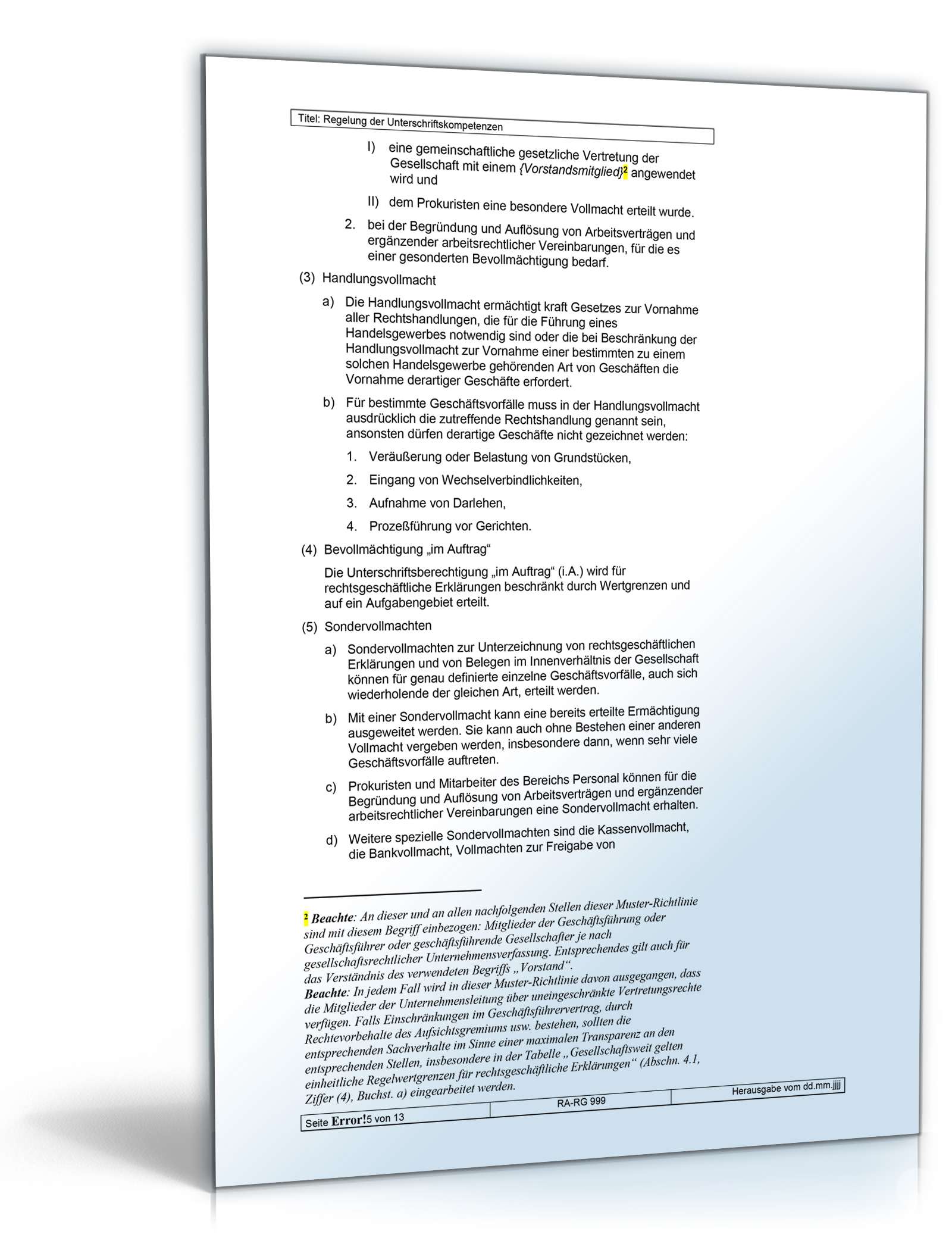 Regelung der Unterschriftskompetenzen Word. Seite: 5