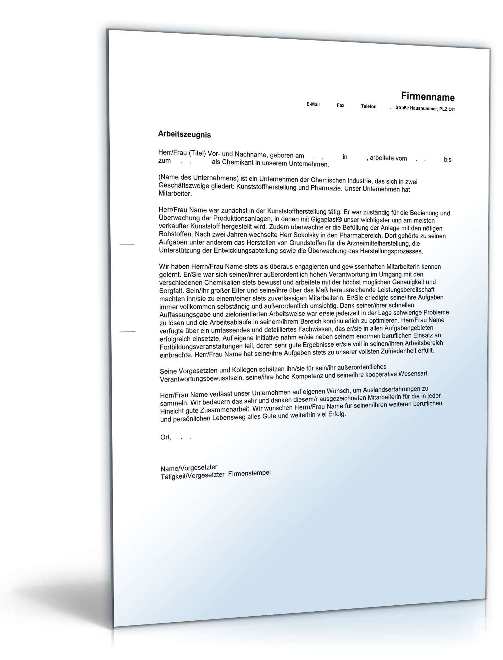 Arbeitszeugnis Chemikant Excel. Seite: 4