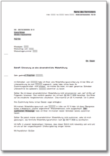 Erinnerung Mieterhöhung einvernehmlich  Word