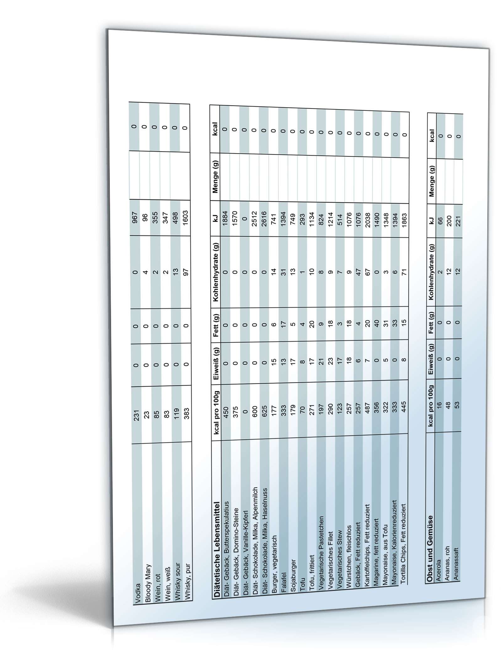 Diät-Rechner Excel. Seite: 12