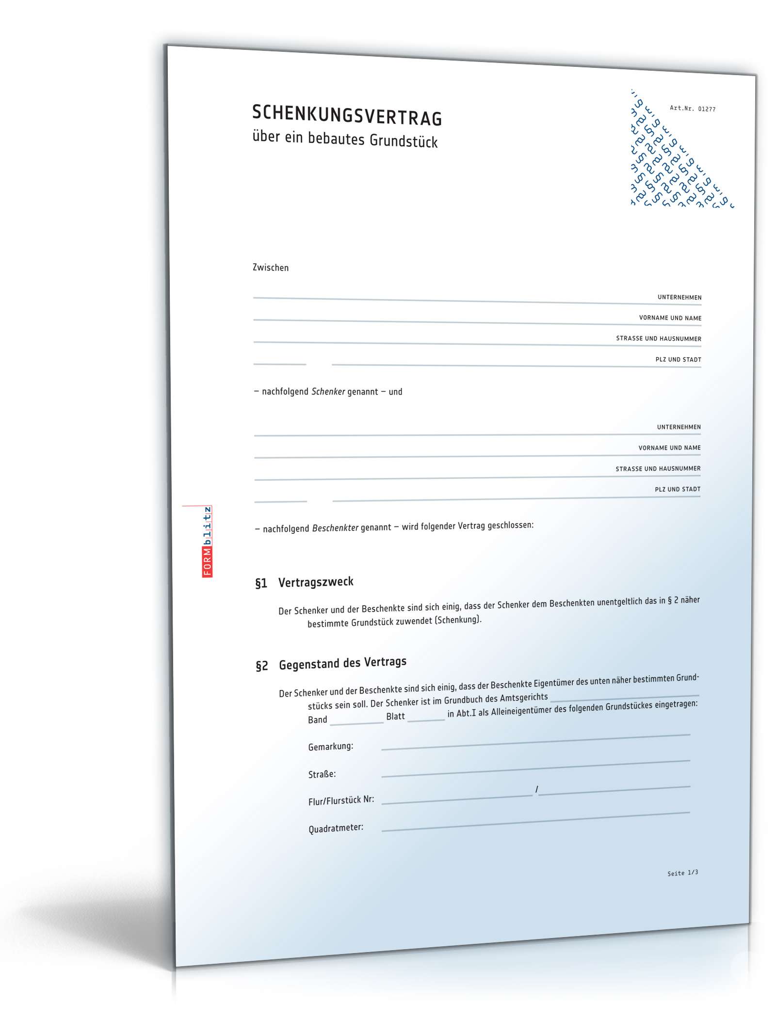 Schenkungsvertrag Grundstück PDF