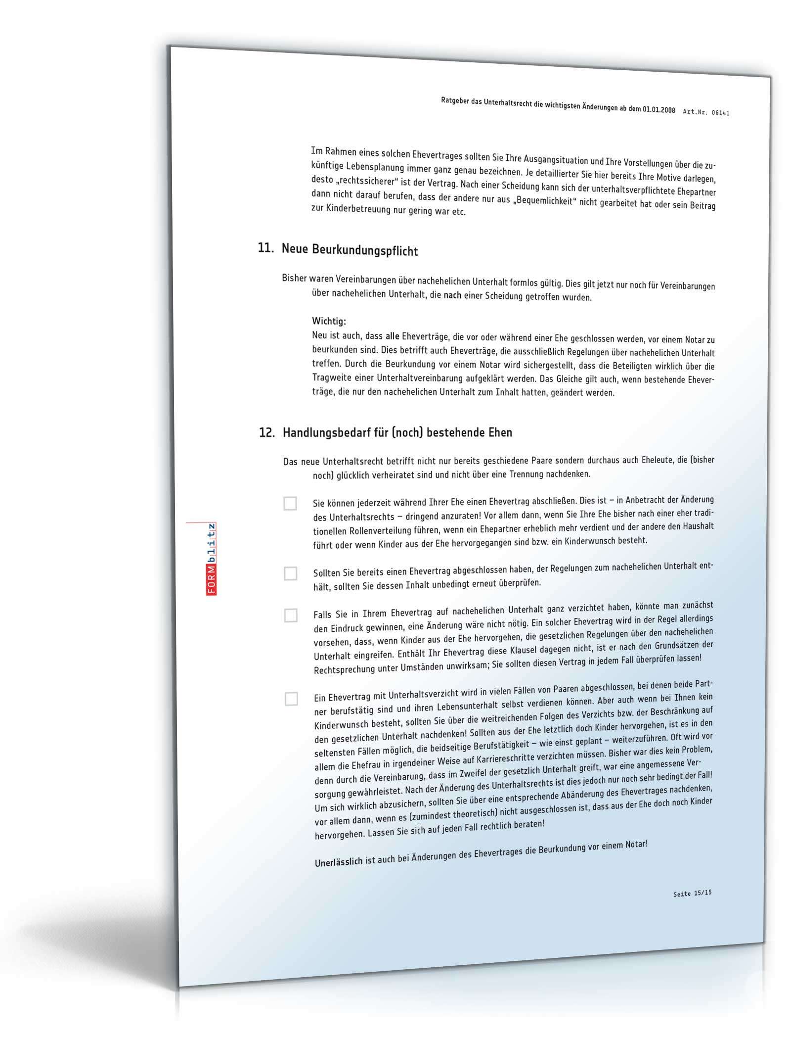 Ehevertrag nachehelicher Unterhalt inkl. Ratgeber Excel. Seite: 16