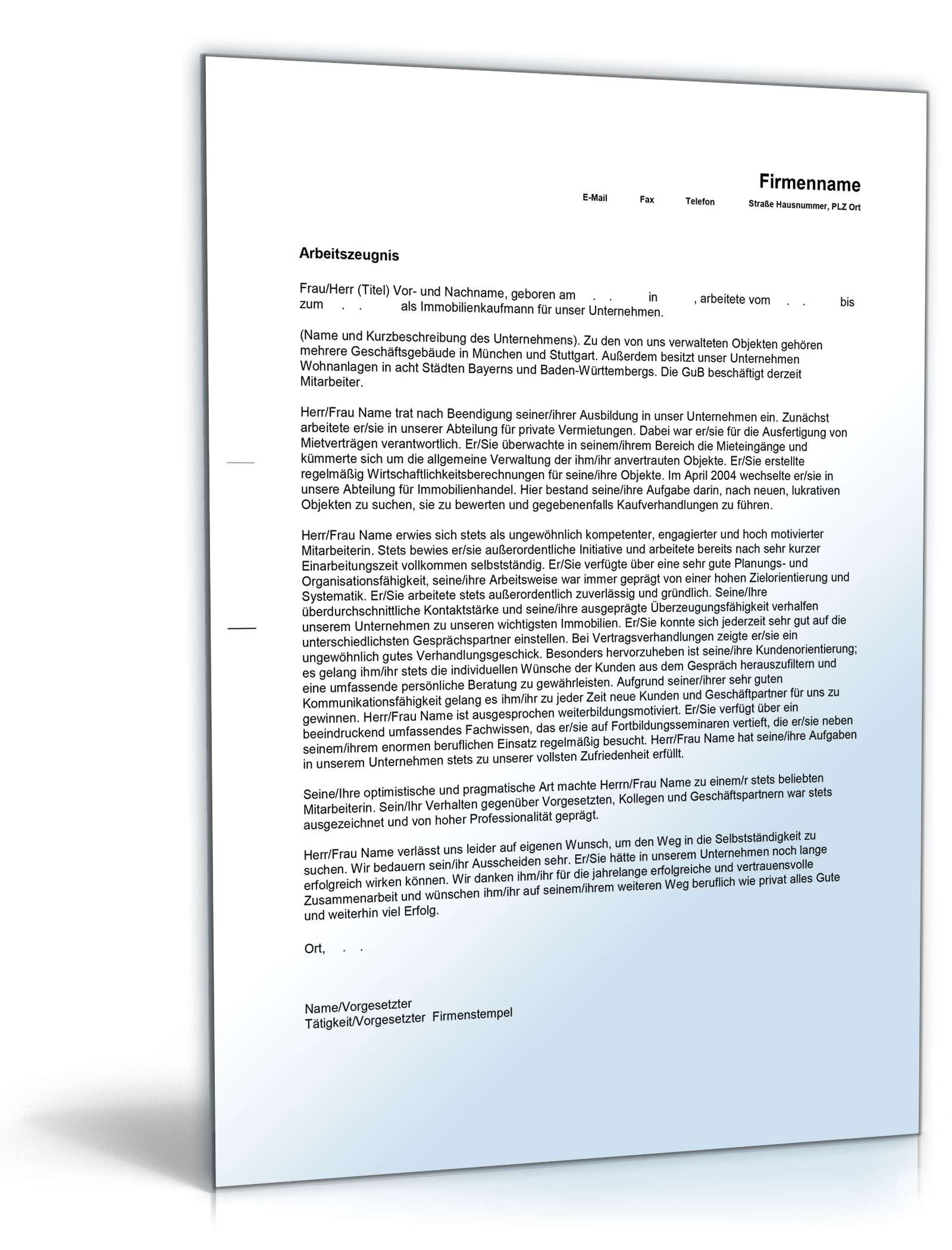 Arbeitszeugnis Immobilienkaufleute Excel. Seite: 4