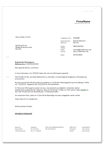 Vergleich bei angedrohter Stromsperre Word