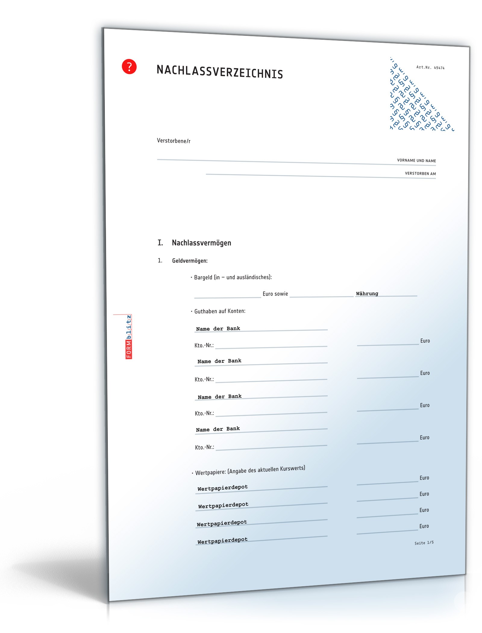 Nachlassverzeichnis Erbfall PDF